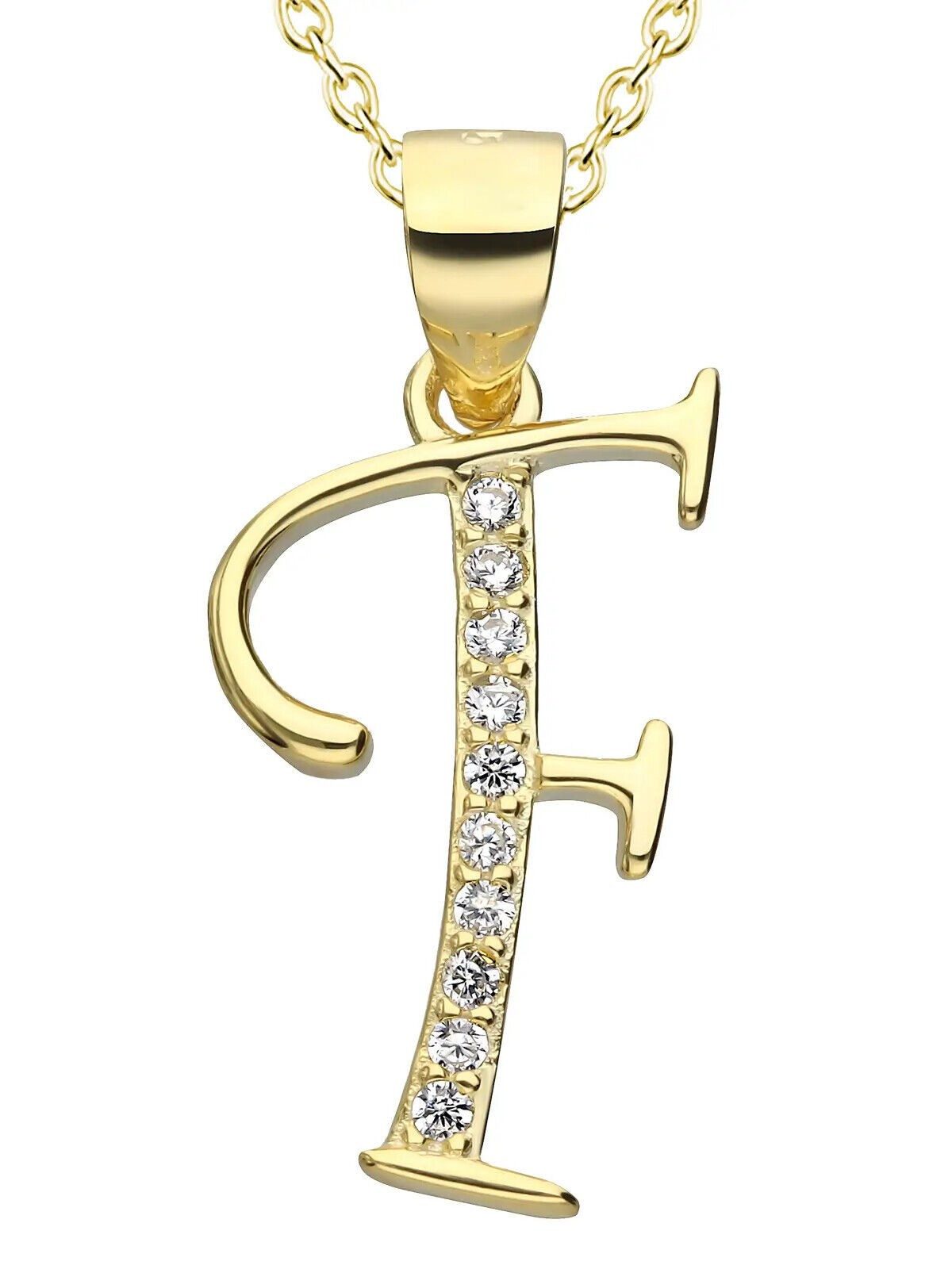 AMERITA Kette mit Anhänger Buchstaben F 925 Sterling Silber goldene Halskette Buchstabenkette (Personalisierte Geschenkidee für Sie Frauen Damen Freundin Mutter Oma), inkl. Luxus Schmucketui aus Kunstleder