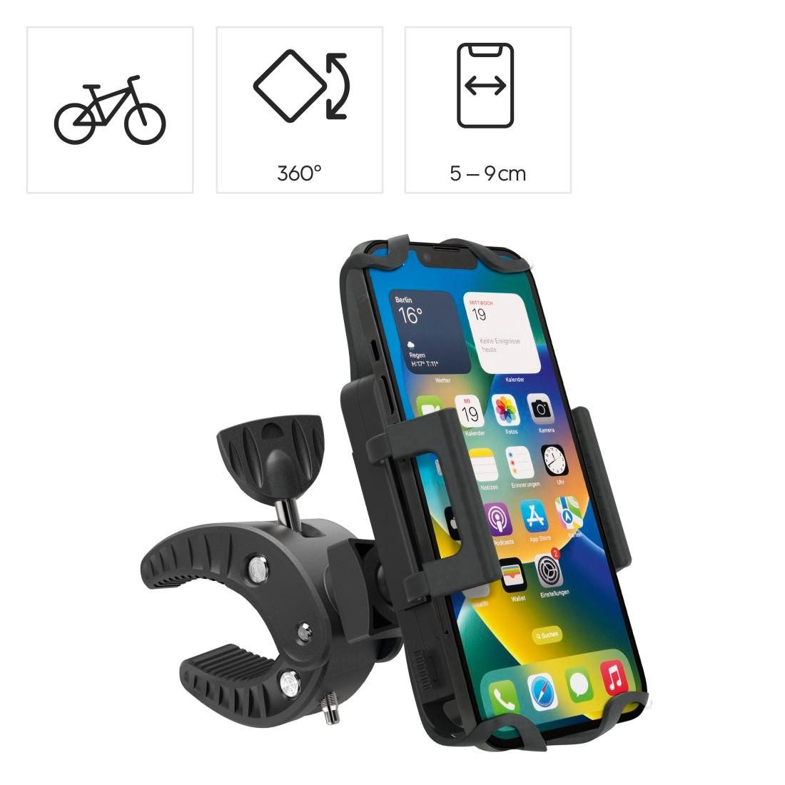 Hama Smartphone-Halterung Fahrrad-Handyhalterung Strong 360 Grad drehbar univers. f. Smartphones, (bis 6,5 Zoll)