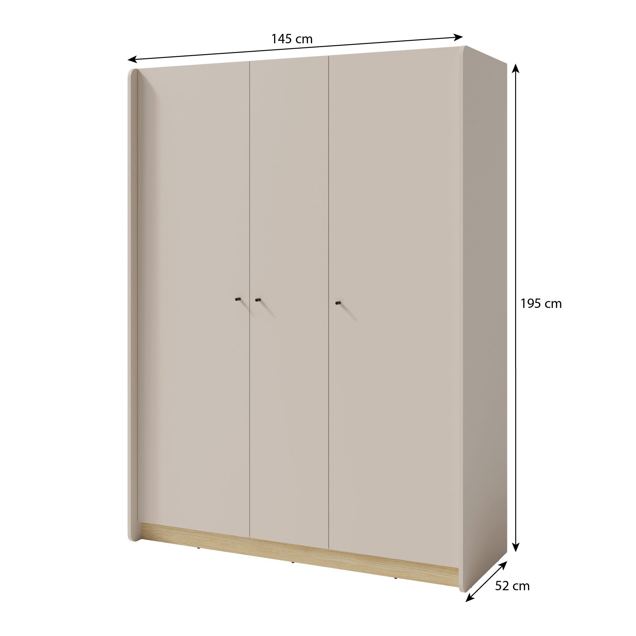 Beautysofa Kinderkleiderschrank ALEX mit 3 Türen (10 Ablagen und Kleiderstange, erhältlich in zwei trendigen Farben- Eukalyptus oder Sandbeige) Breite: 145 cm