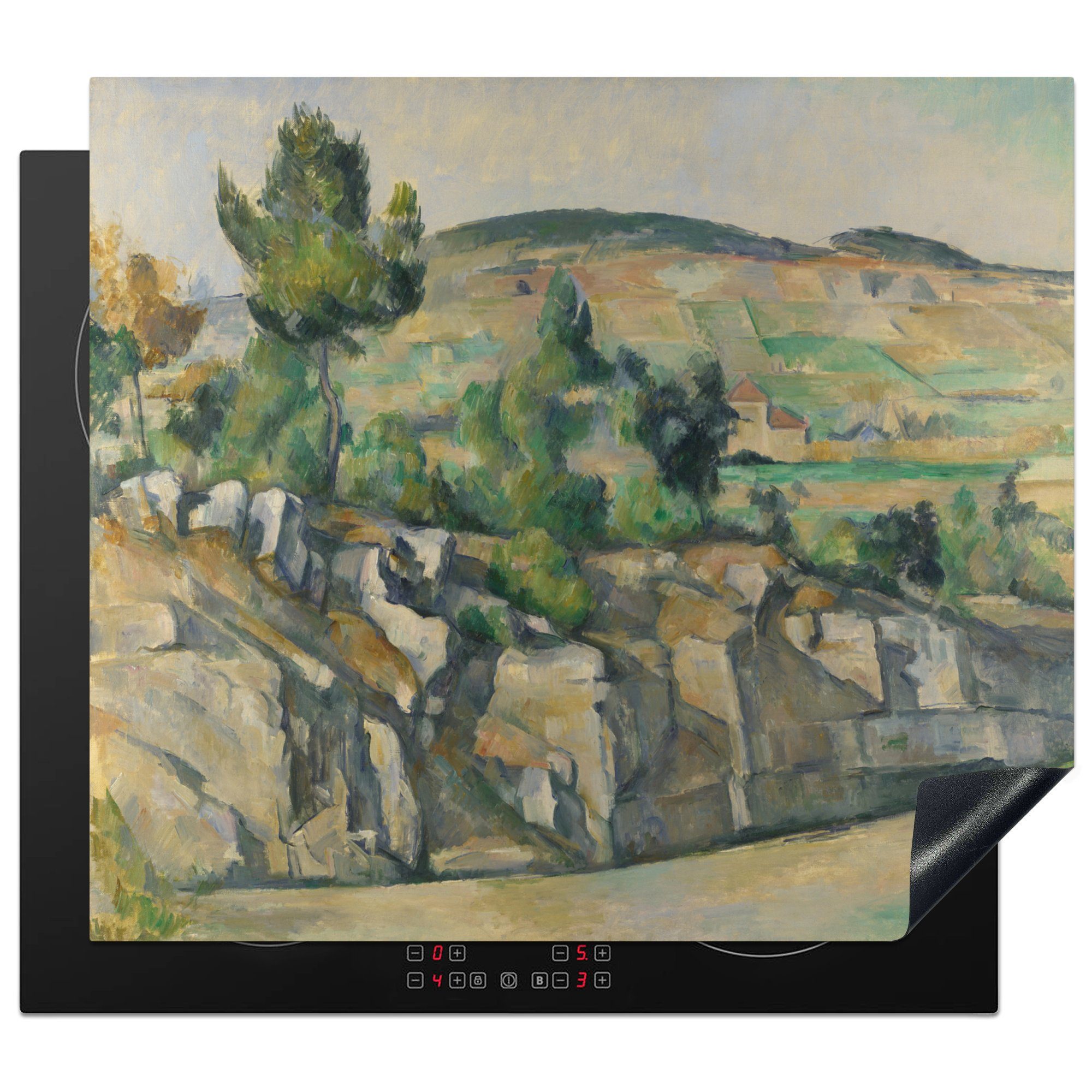 in - Gemälde 60x52 von Cézanne, Mobile nutzbar, tlg), cm, der MuchoWow Herdblende-/Abdeckplatte Provence Ceranfeldabdeckung (1 Vinyl, Hügellandschaft Paul Arbeitsfläche