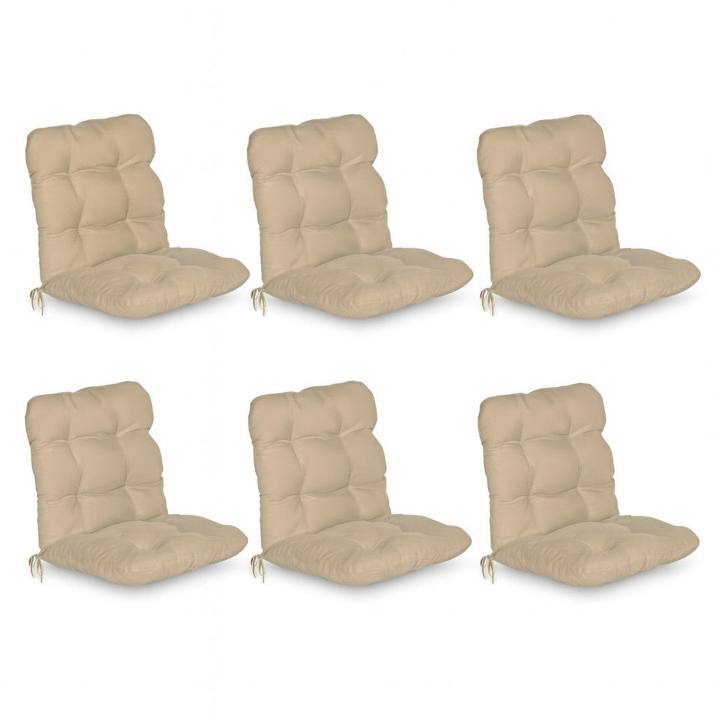 Beautissu Sitzauflage 6er Set Niedriglehner Auflagen Set Flair NL, 100x50x8cm, Natur, 6er Sitzkissen Niederlehner, Sitzpolster Gartenstuhl & Gartenmöbel