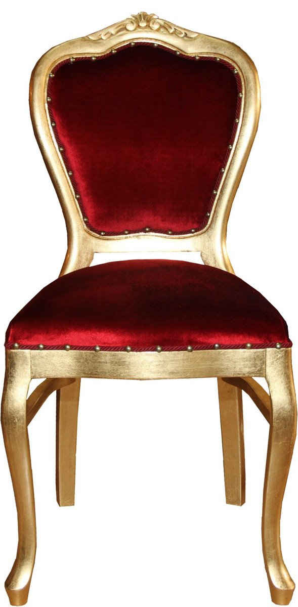 Casa Padrino Esszimmerstuhl Barock Luxus Esszimmer Stuhl Bordeaux / Gold - Möbel