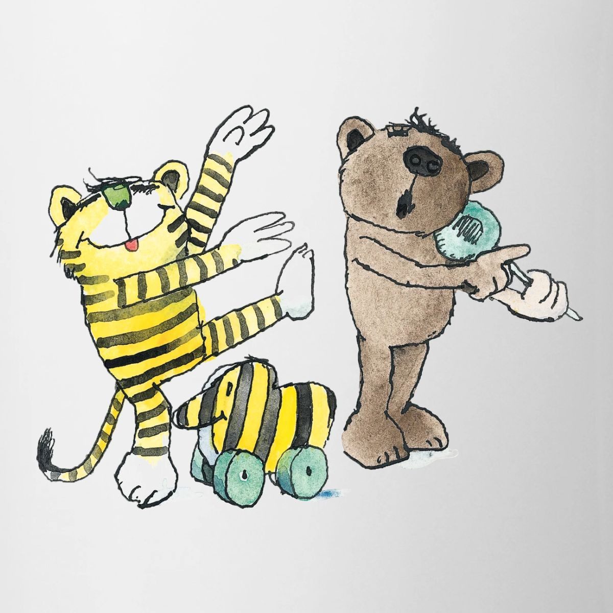 Spreadshirt Tasse Janosch Tiger und Freunde Machen Musik Tasse Zweifarbig, Keramik