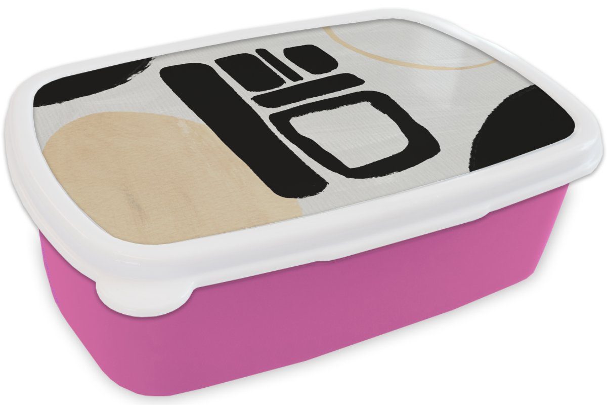 MuchoWow Lunchbox Kunststoff Kreis Snackbox, - Brotbox (2-tlg), Brotdose für Mädchen, Kunststoff, rosa - Kinder, Abstrakt, Schwarz Erwachsene