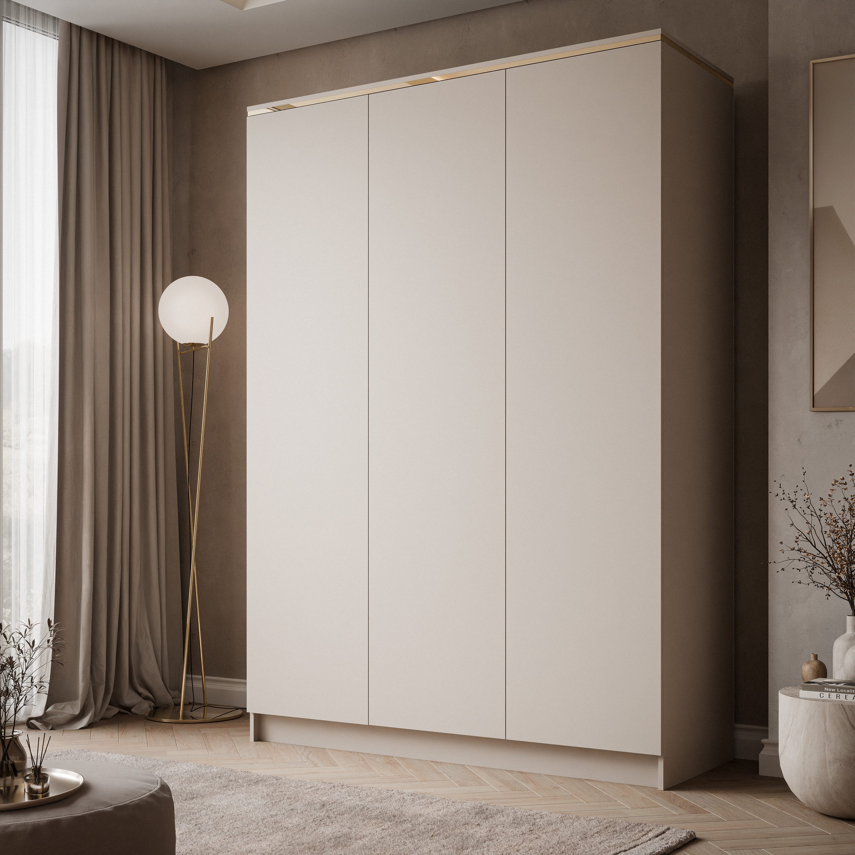 Lookway Kleiderschrank AURORA 3D KASCHMIR Drehtürenschrank mit 3 Türen (Kleiderschrank mit stilvoller Umrandung in Goldoptik) 150x213x55