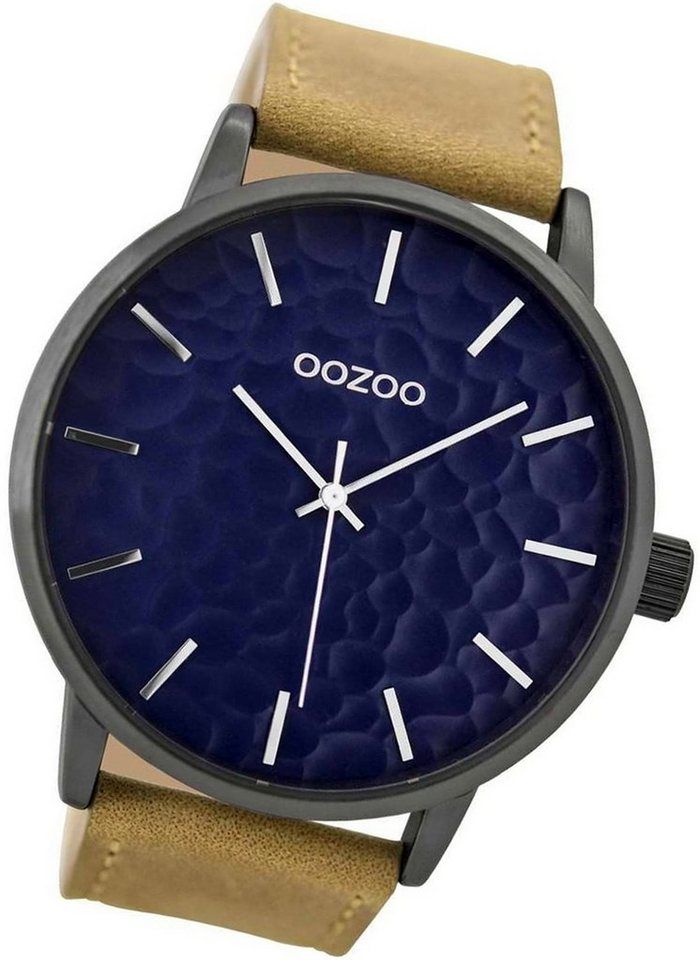 OOZOO Quarzuhr Oozoo Leder Damen Uhr C9442 Analog, Damenuhr Lederarmband  braun, rundes Gehäuse, extra groß (ca. 48mm)