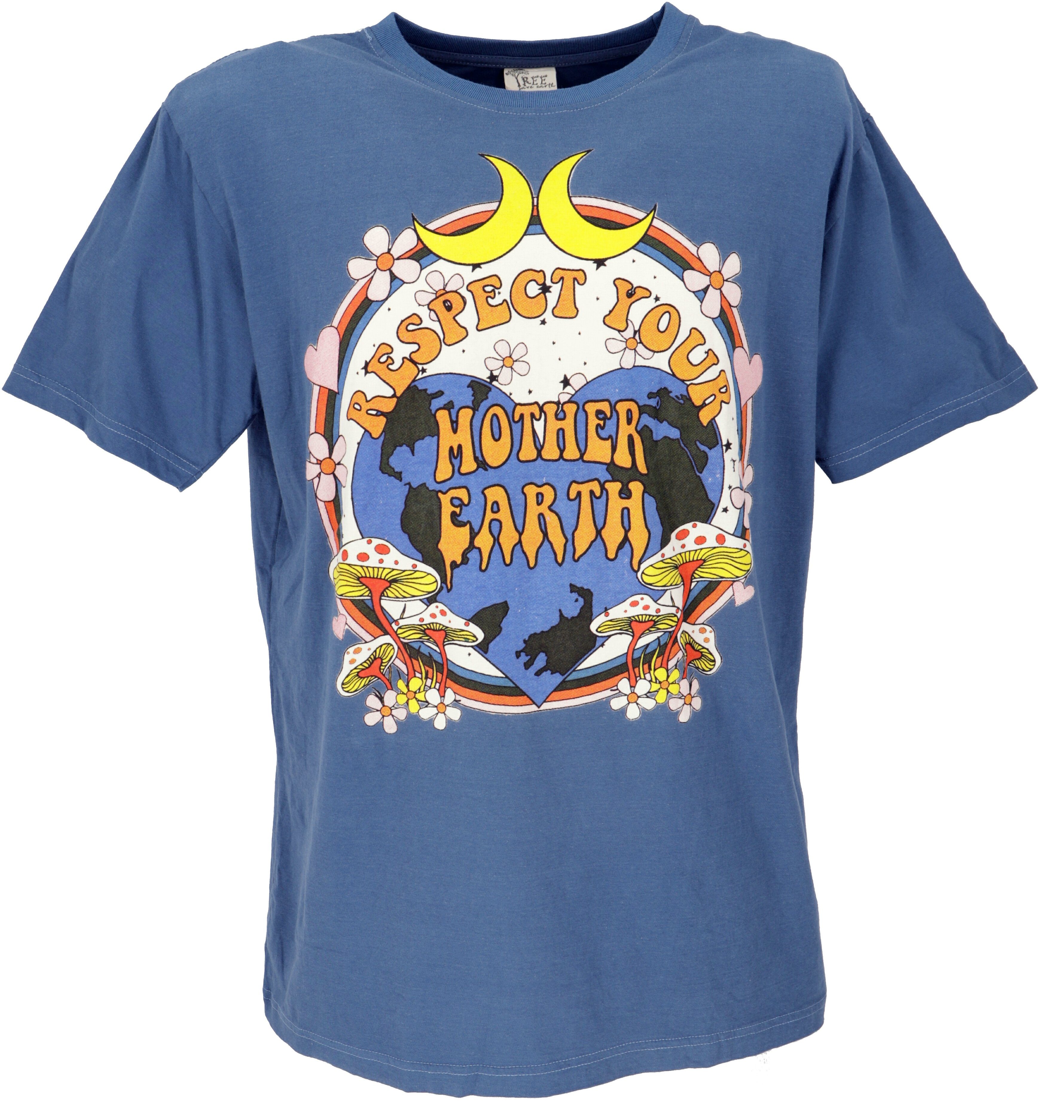 Guru-Shop T-Shirt Retro T-Shirt, Tree save earth T-Shirt - Mother.. Retro Mother earth/blau
