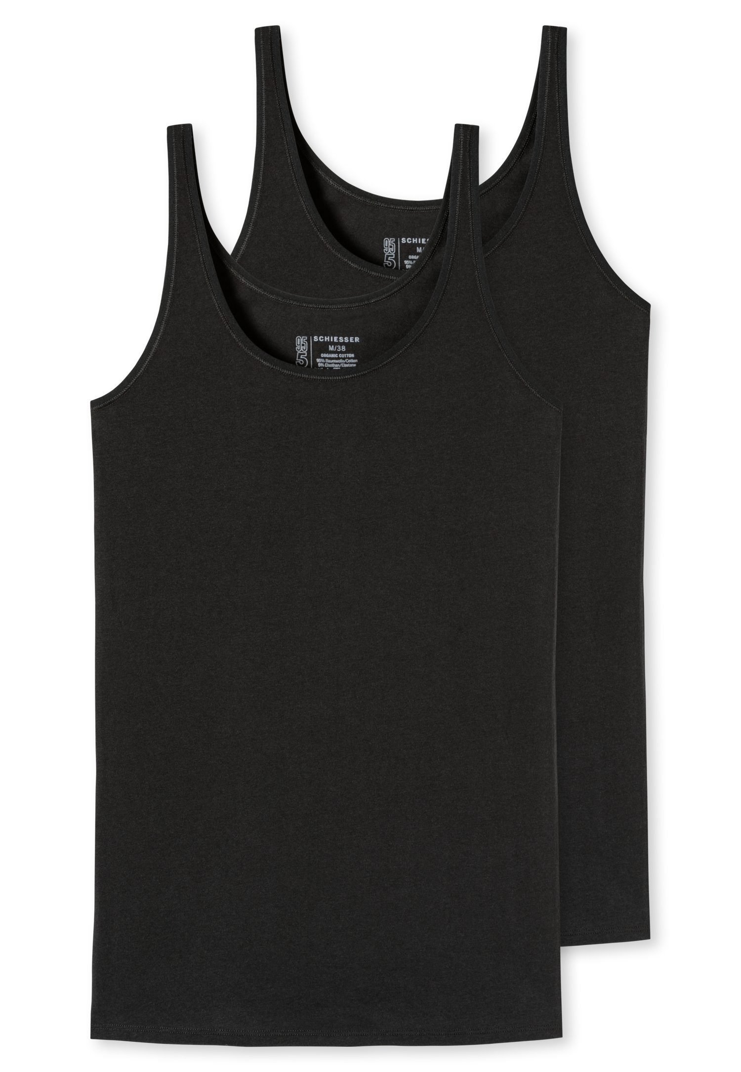 elastischer Single-Jersey-Qualität Unterhemd schwarz Schiesser mit (2er-Pack)