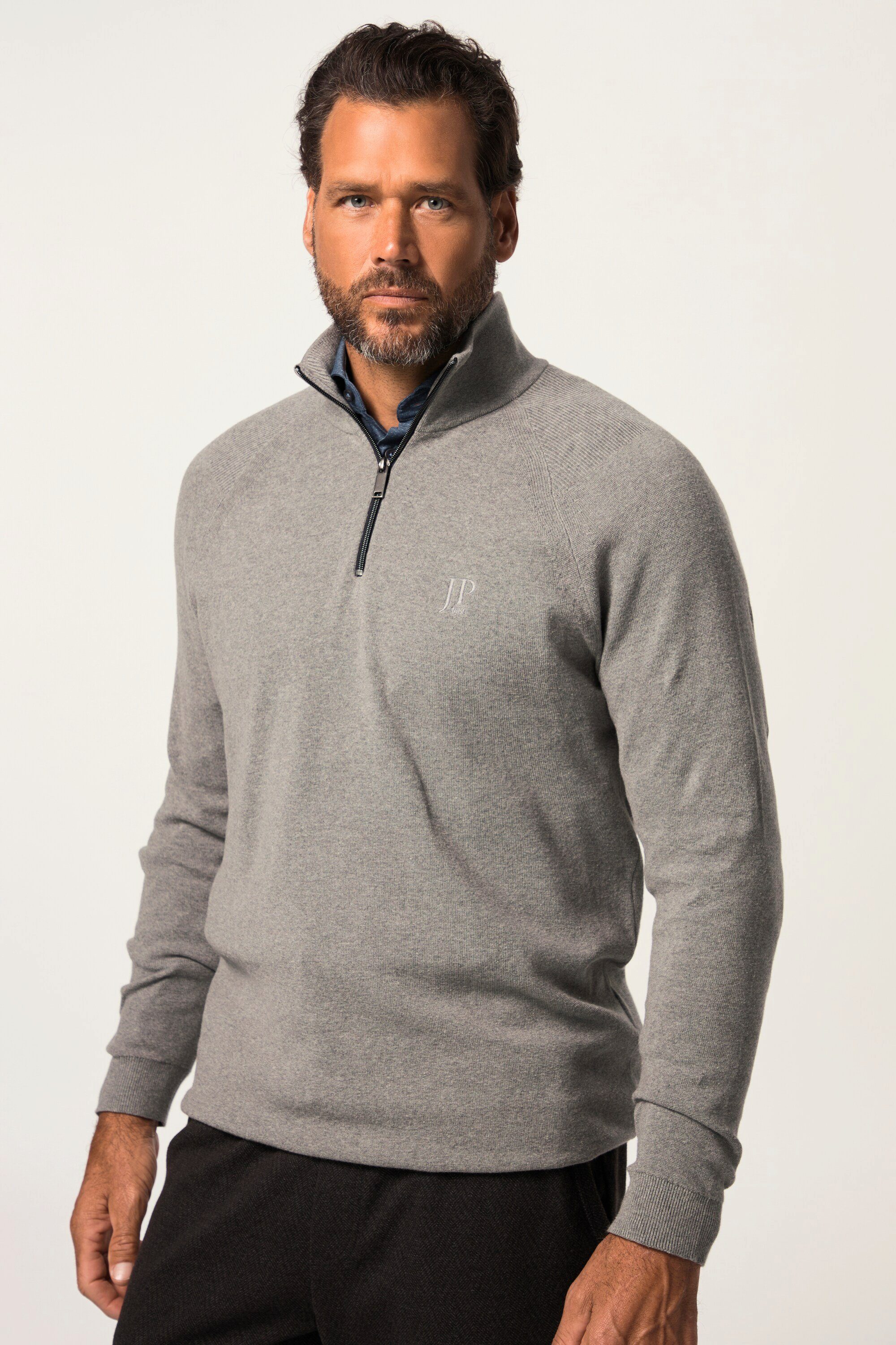 Rundhalspullover Stricktroyer Troyerkragen mit Zipper Raglanrmel