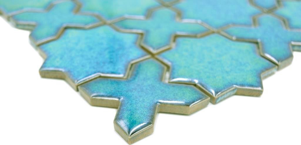 Mosani Mosaikfliesen Stern Mosaikfliese Keramik Mosaik Vintage Retro grün glänzend