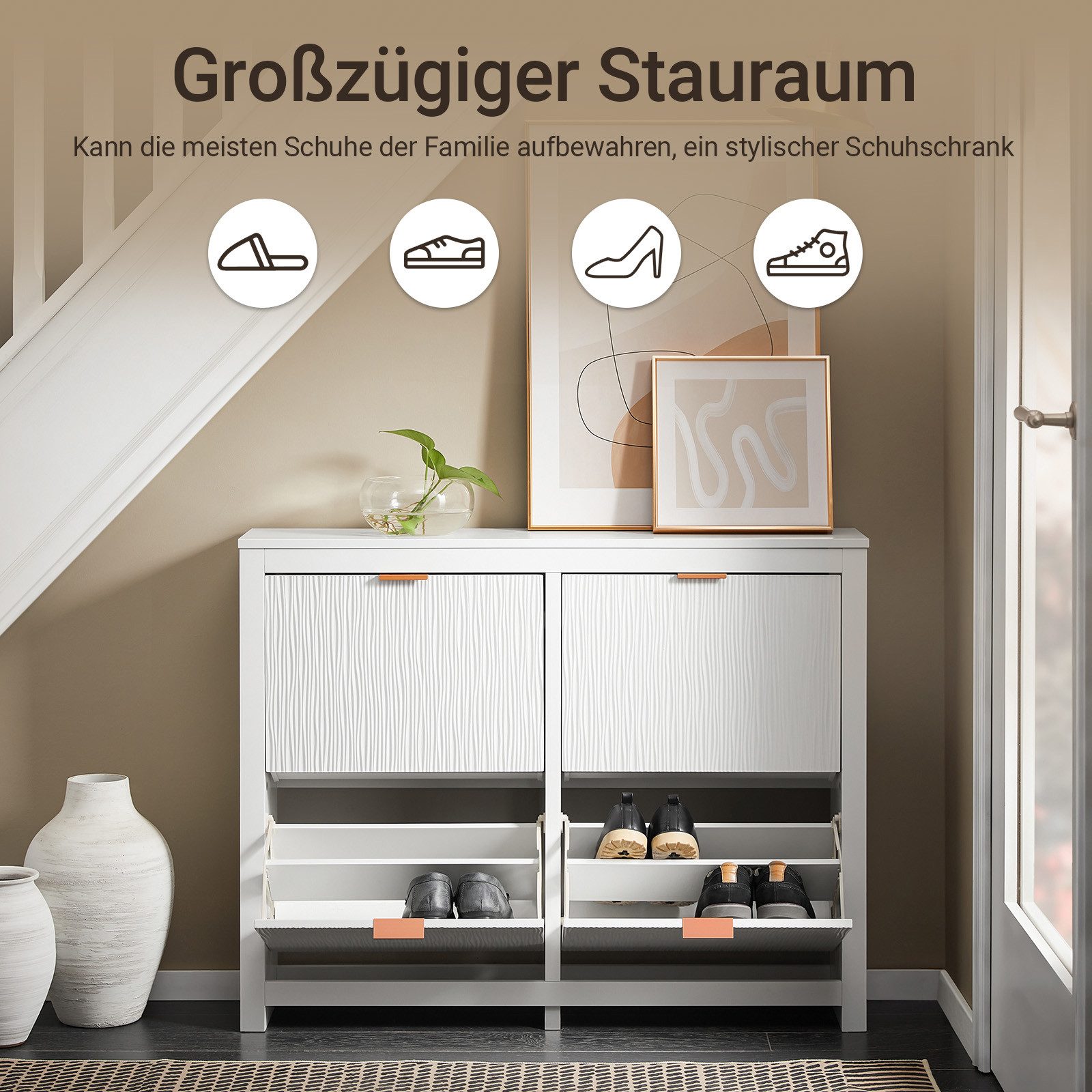 SoBuy Schuhkipper FSR186-II, Schuhschrank schmal, Schuhregal Schuhkommode Schuhablage, Flurschrank, mit 4 Klappen, Trennwand verstellbar, bis EU-Größe 46