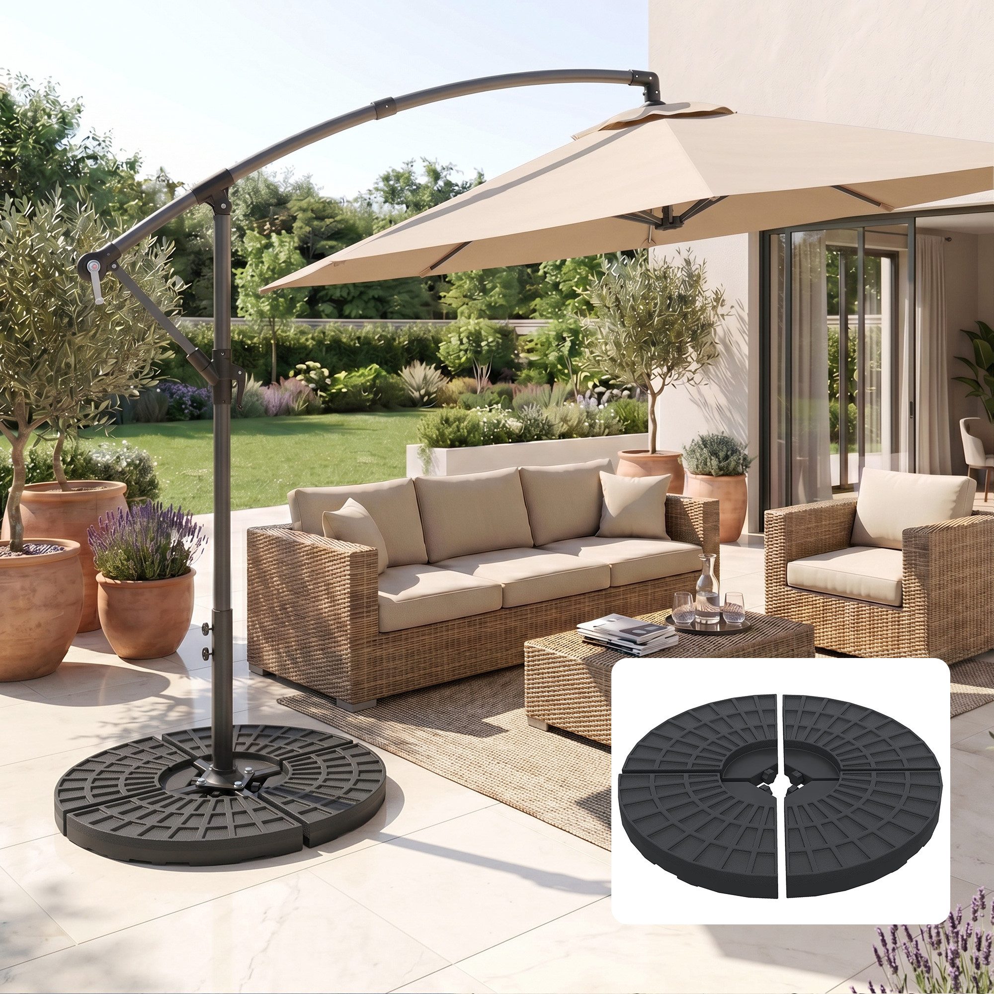 Outsunny Beschwerungsgewicht Sonnenschirmgewicht Schirmgewicht 4-tlg. befüllbar 52/68kg, Sonnenschirme mit Kreuzständer, (Sonnenschirmfuß, 1-tlg., Sonnenschirm), HDPE, Schwarz