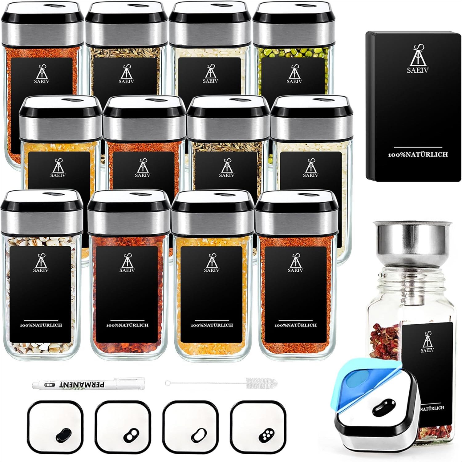 KingLux Gewürzbehälter 12Stk.360° Rotation Gewürzgläser Eckig Set Mit 80 Ge günstig online kaufen