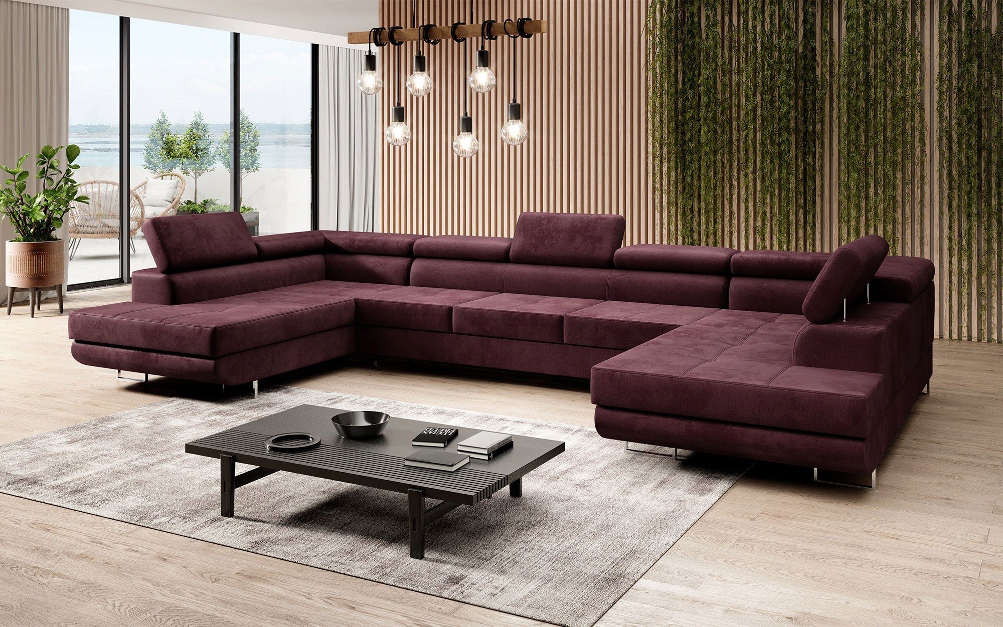 Baidani mit Aufbau und Bordeaux inkl. Klappfunktion Sofa Taormina Schlaf- (Samt), Sofa