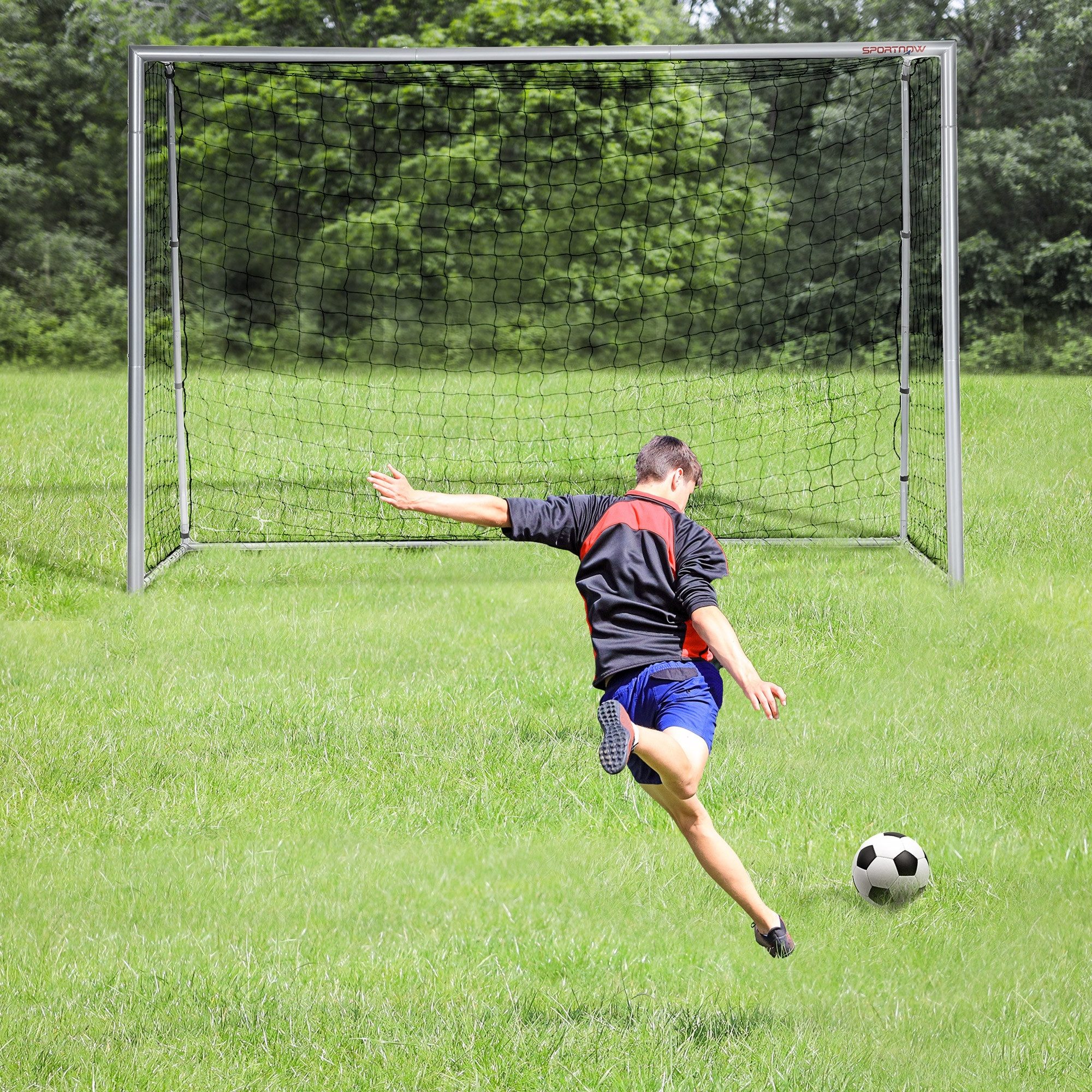 SPORTNOW Fußballtor Fußballtor mit PE-Netzgewebe, Fußball-Tor für Kinder, Stahl, Grau (Fußball-Tor, 1 St., PE-Netzgewebe), 300 x 120 x 200 cm, Stahl, PE, für Garten, Fußballtraining, Grau