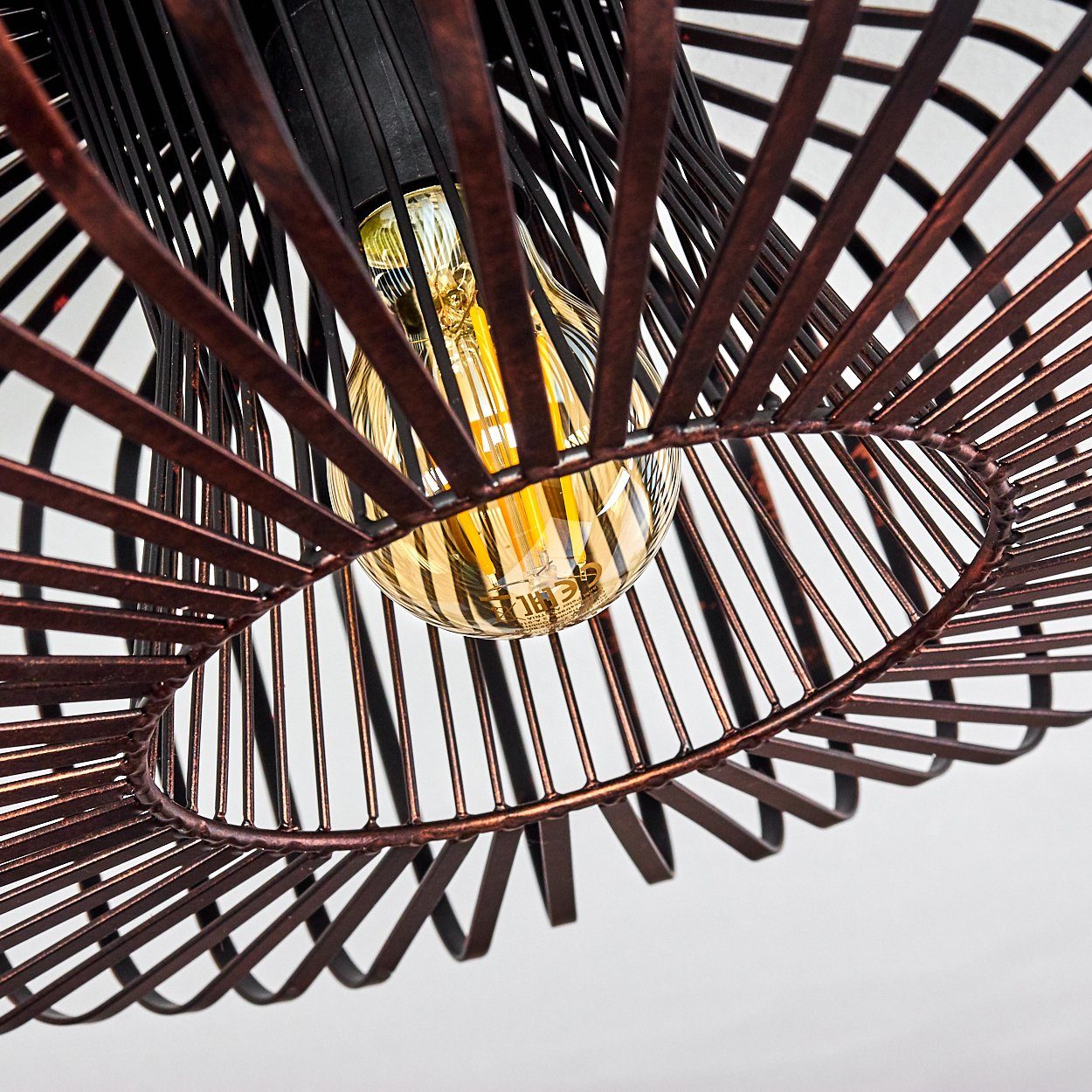hofstein Deckenleuchte »Pieris« runde Deckenlampe aus Metall in Schwarz/Kupfer, ohne Leuchtmittel, E27, Retro-Leuchte mit Lichteffekt durch Gitter-Optik