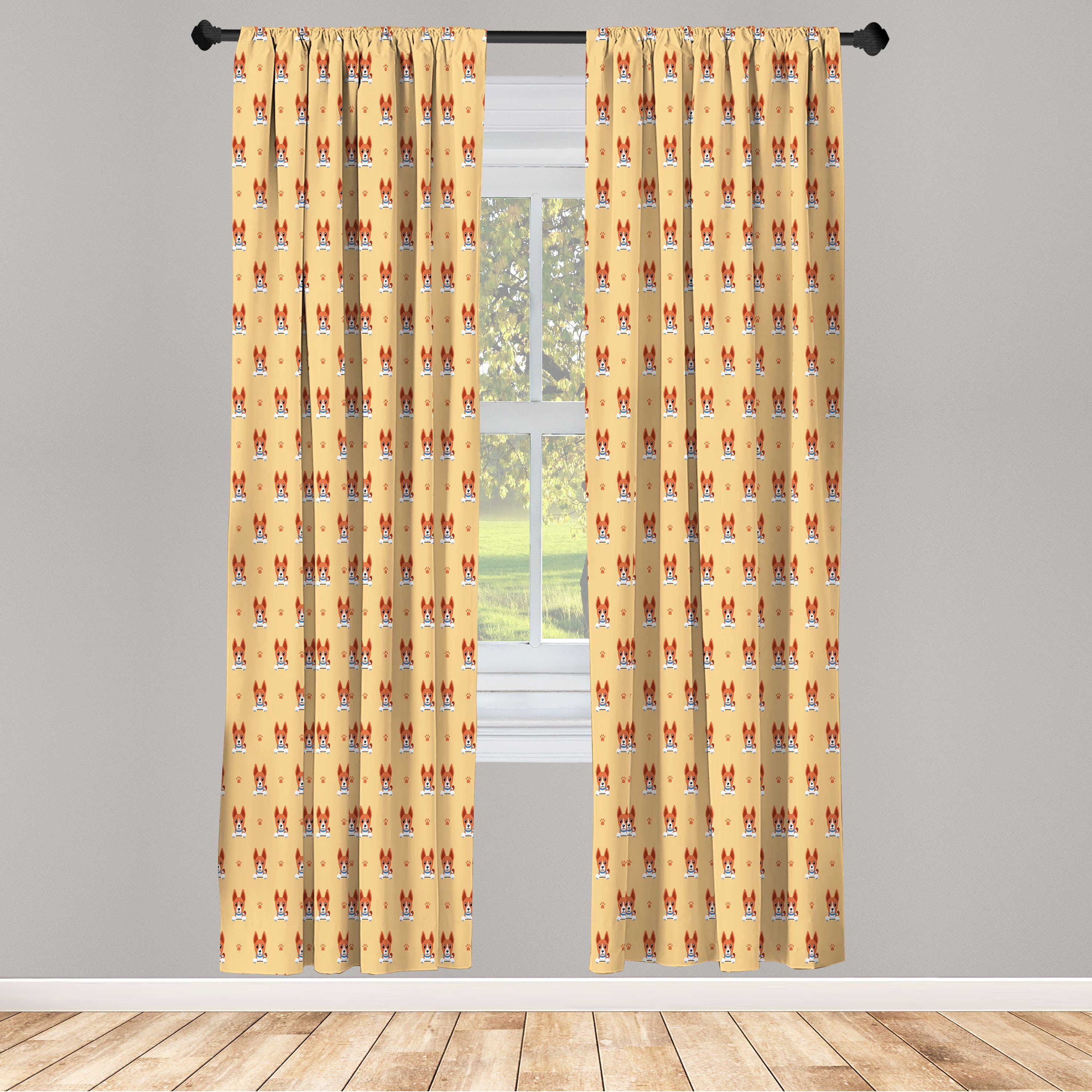 Gardine Vorhang für Wohnzimmer Schlafzimmer Dekor, Abakuhaus, Microfaser, Hündchen Basenji Hunde und Pfoten Muster
