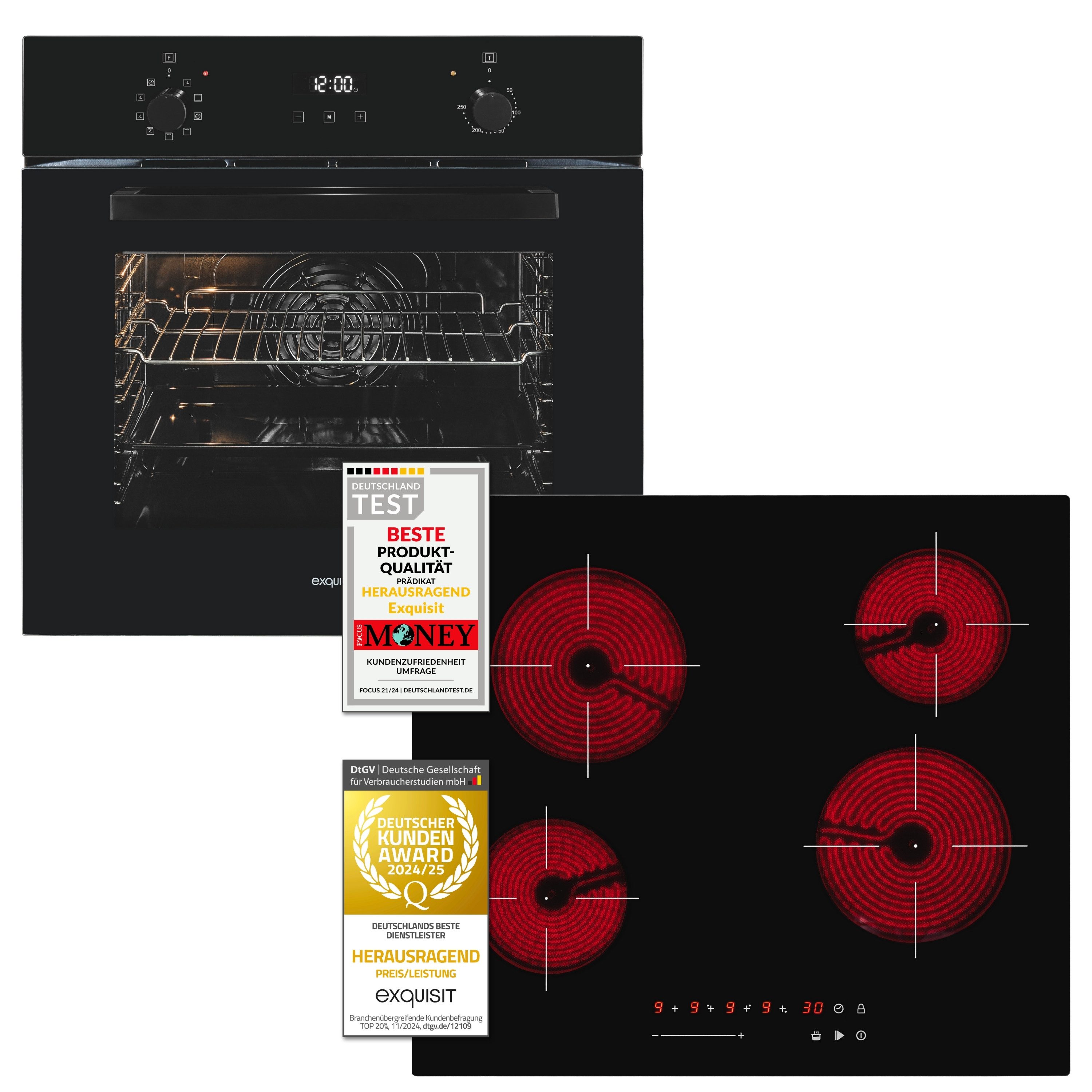 exquisit Backofen-Set BAKO KomfortPlus schwarz, mühelos kochen: ca.70°C Sauce warmhalten, ca.92°C Brühe simmern
