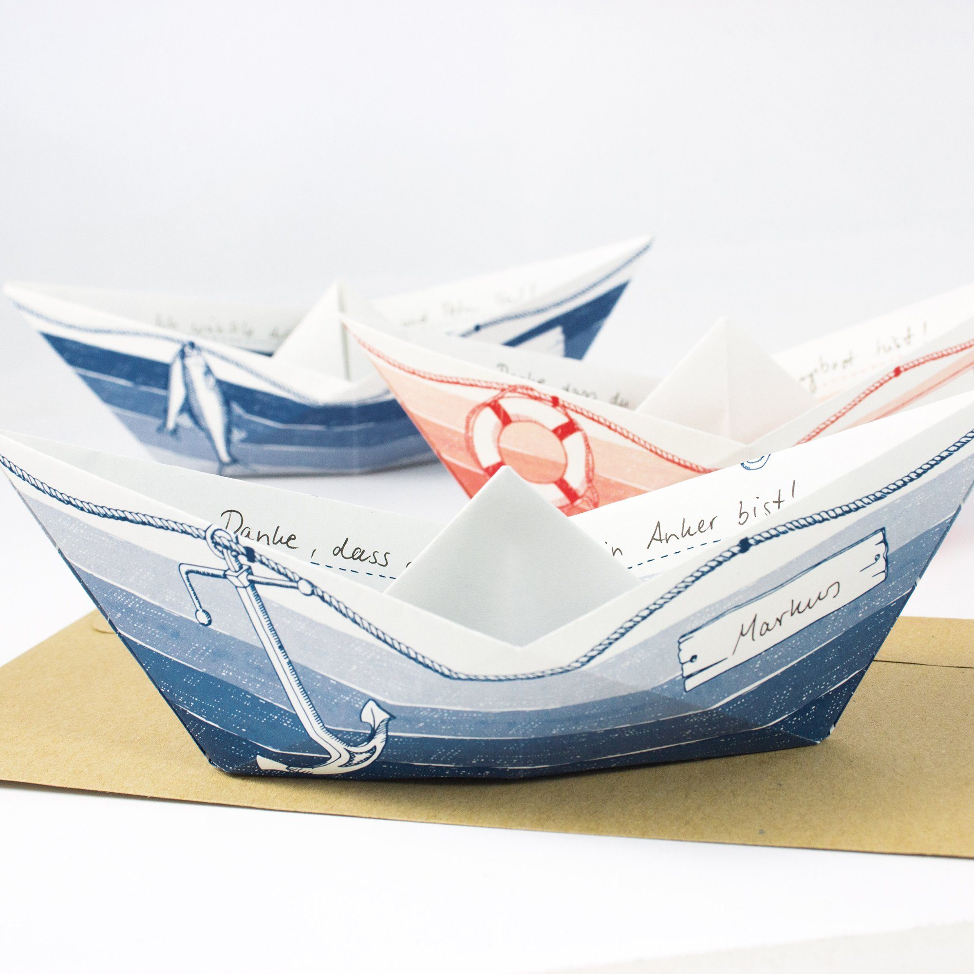 Bow & Hummingbird Grußkarte Grußboote 3er Set mit Umschlägen, 100 % Recyclingpapier