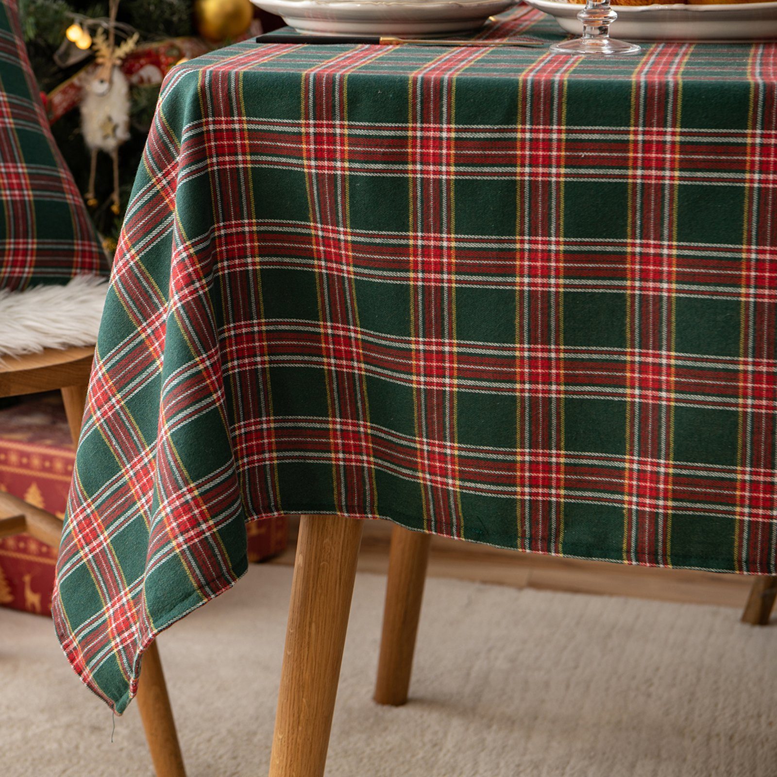 Tischläufer Tischdecke Qelus Weihnachten Rot&Grün Partydekoration Tischdecke Karierte