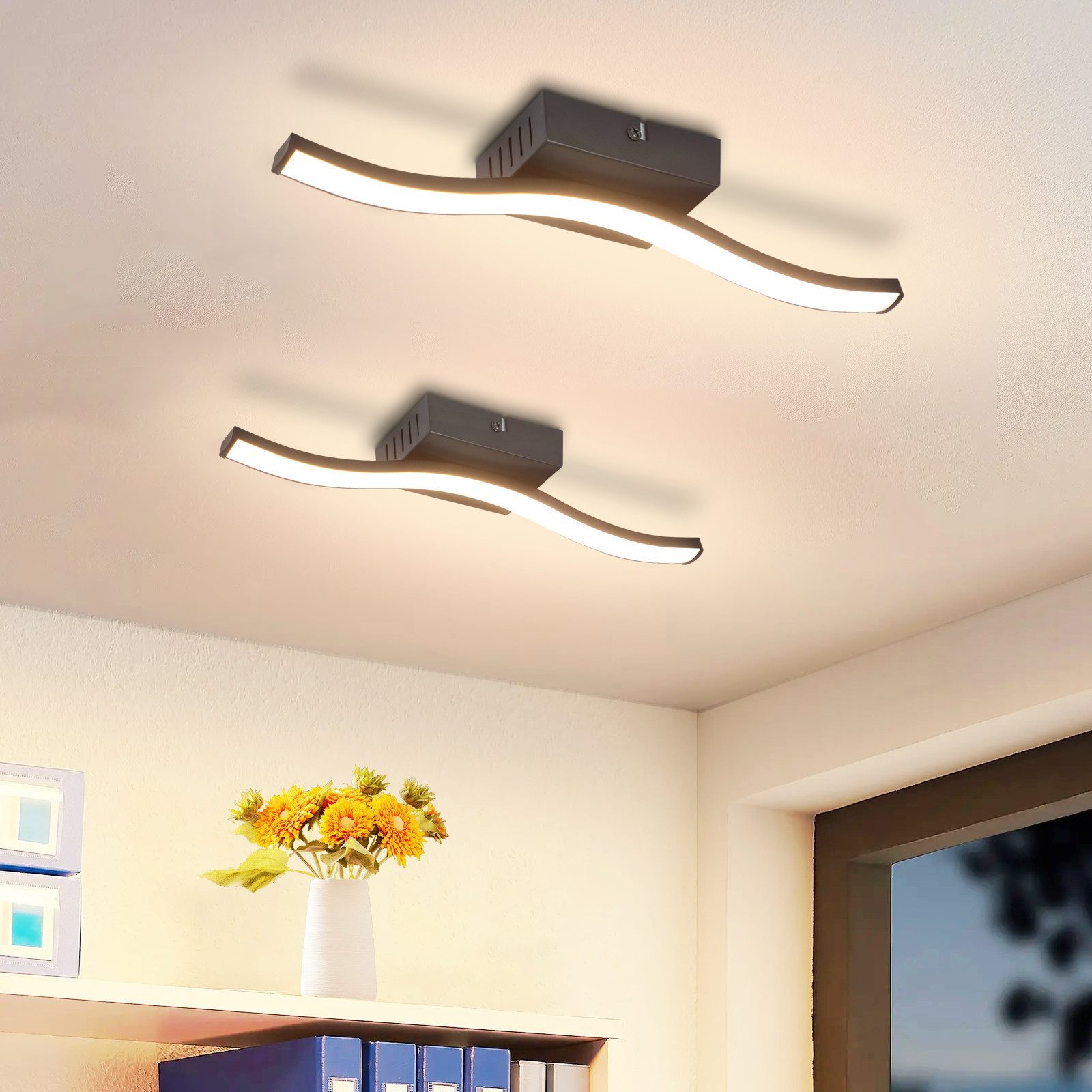 ZMH LED Deckenleuchte Wohnzimmer Schwarz Wellen Design Modern Deckenlampe 3 günstig online kaufen