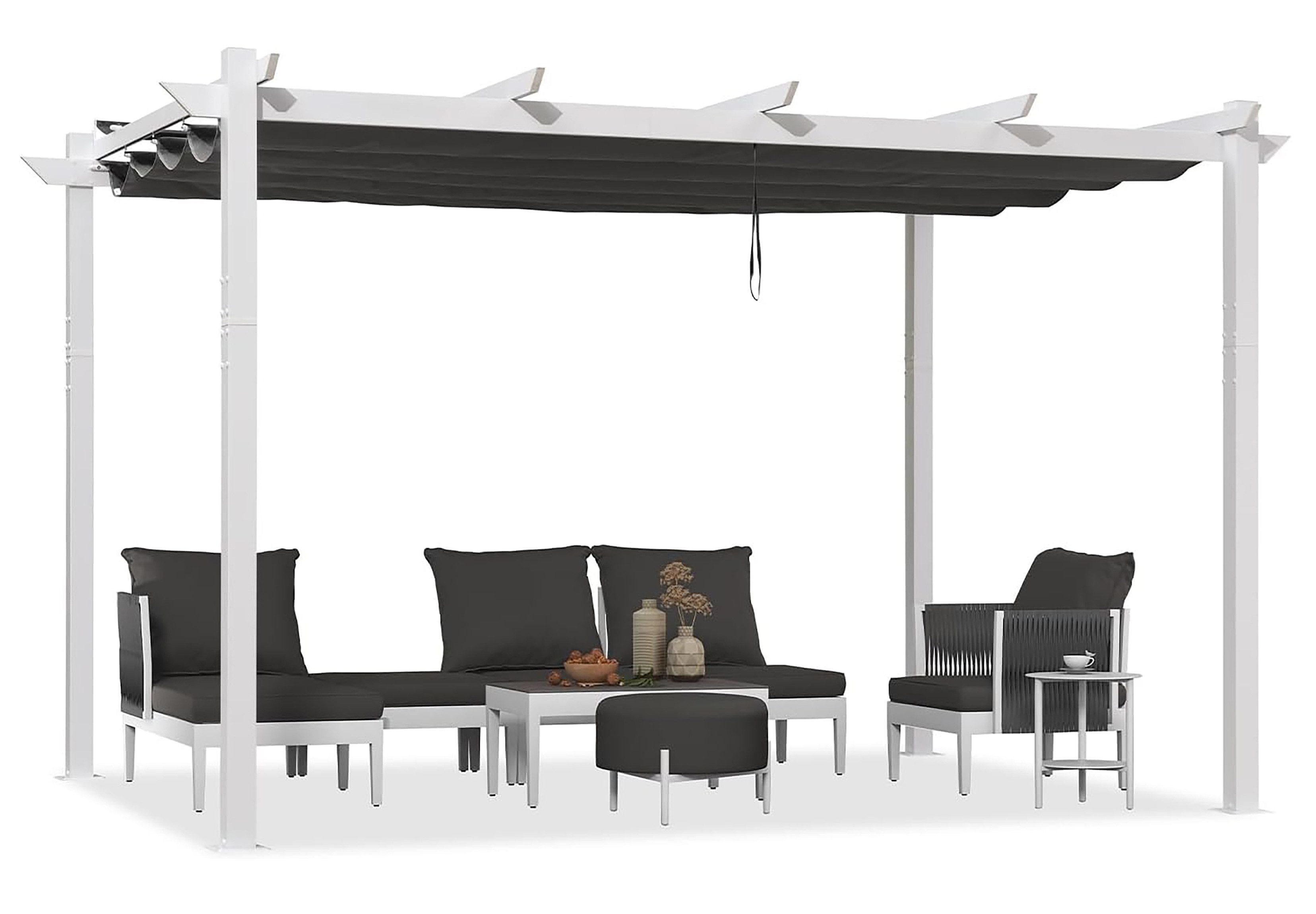PURPLE LEAF Pergola 3 x 4 m Pavillon mit Schiebedach Aluminium Wasserdicht, UV-Schutz, BxTxH: 300x300x245 cm, (Komplettes Set, 1Pergola), Gartenpavillon Stabil & Winterfest, Terrasse, Balkon