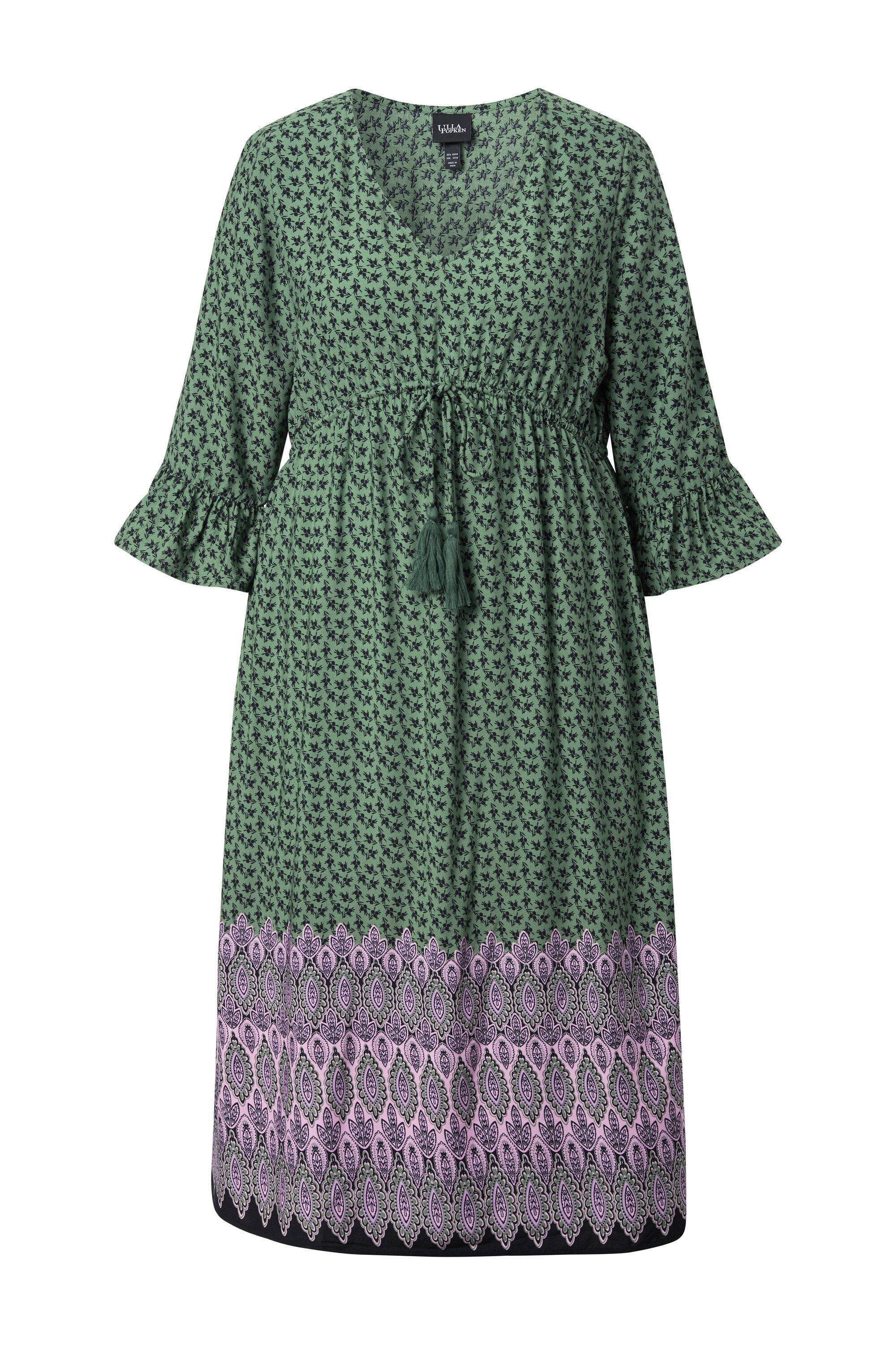 Maxikleid Midikleid Tunnelzug A-Linie V-Ausschnitt 3/4-Arm