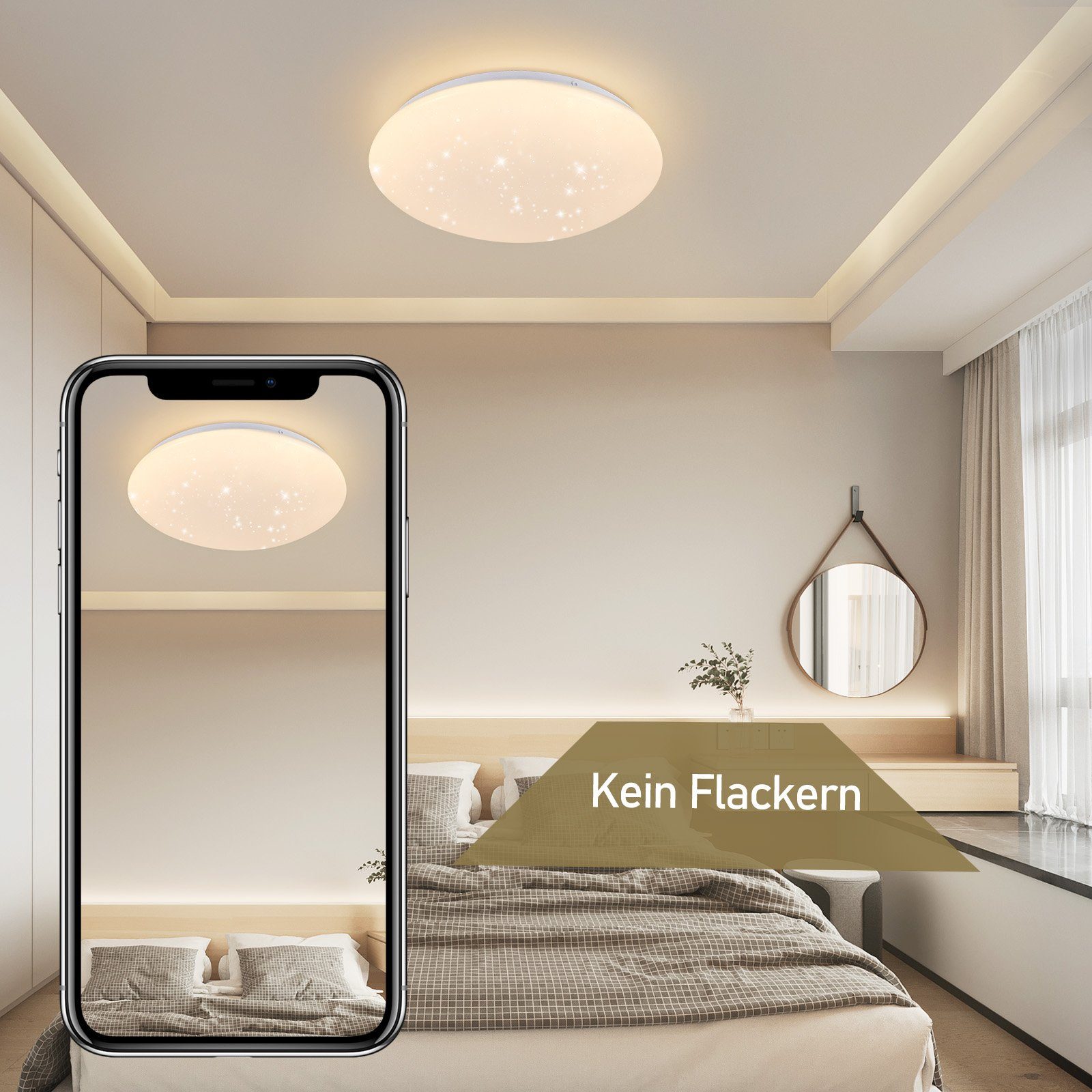 Nettlife LED Deckenleuchte Sternenhimmel Kinderzimmer 18W 3000/4000/6000K Ø30cm Rund, LED fest integriert, Schlafzimmer Küche Flur – Bild 3 von 5