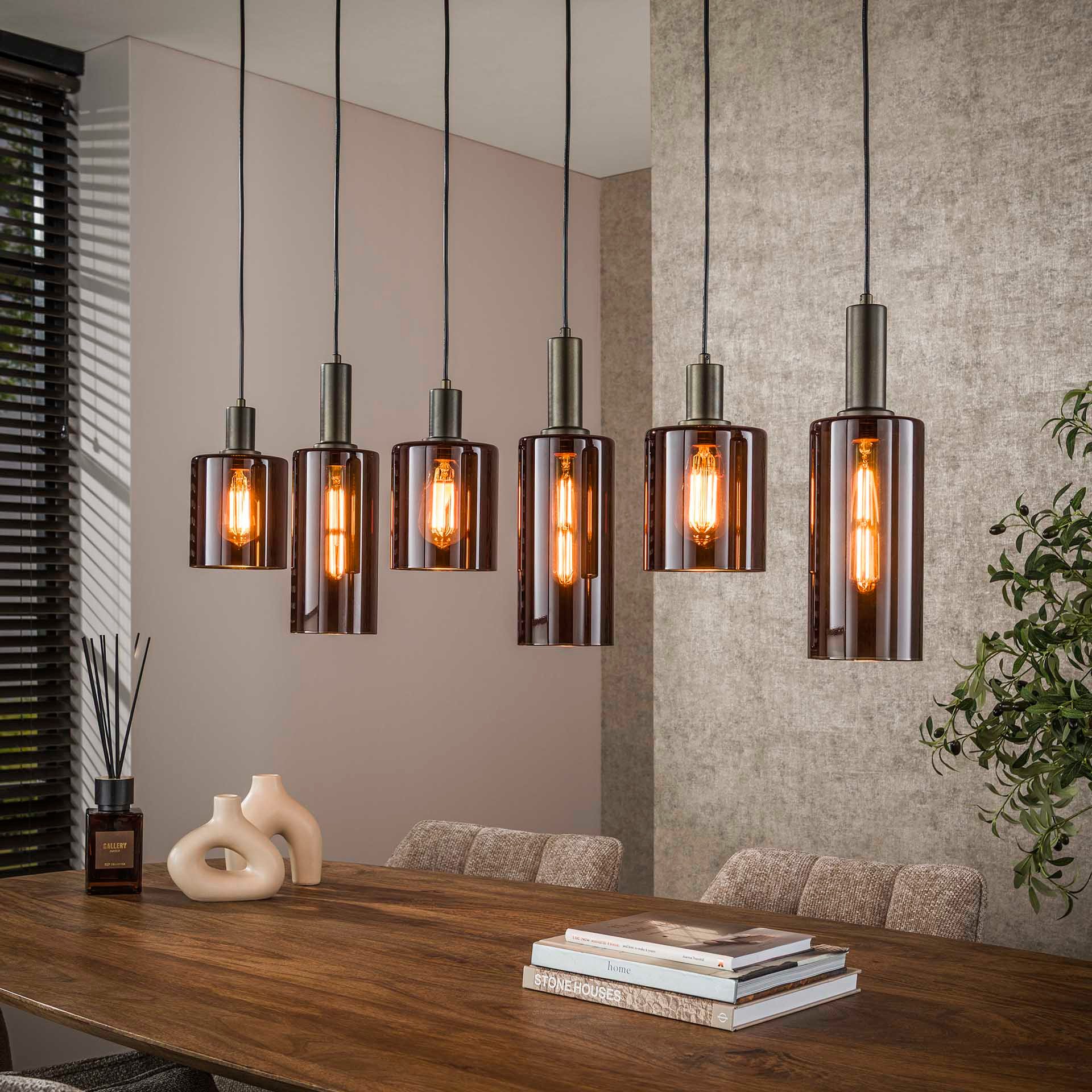Vintagehaus Pendelleuchte Retro Hängelampe Pendelleuchte Sepiora 6 flammig Glas Bronze
