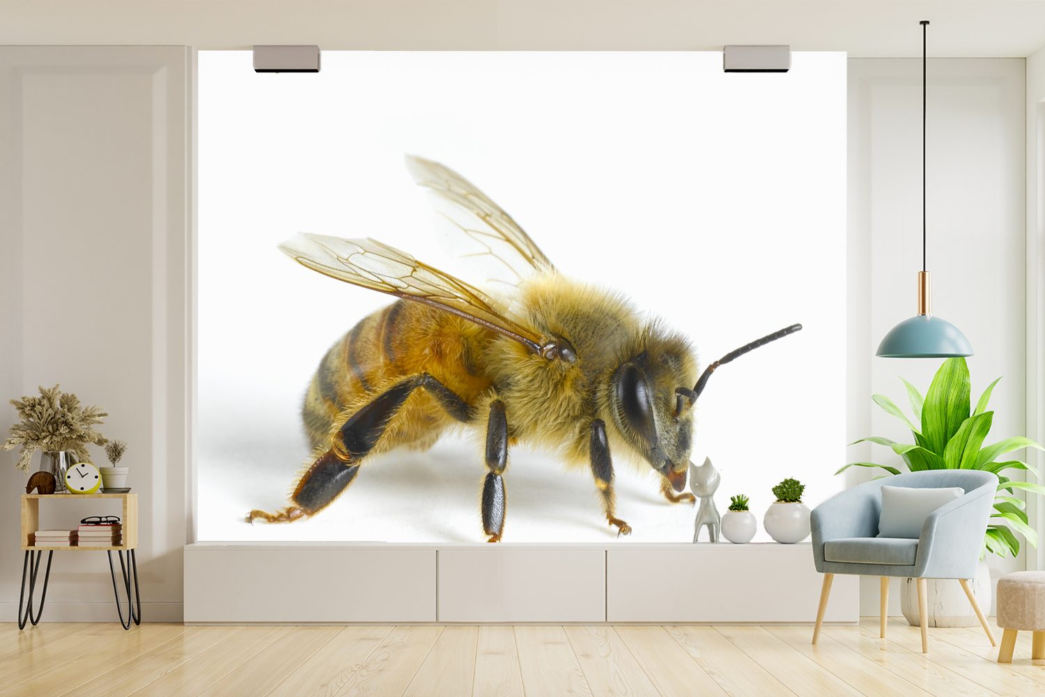 Insekten Wohnzimmer, für - Vinyl Fototapete Matt, bedruckt, Tapete Montagefertig (5 St), MuchoWow Wandtapete - Bienen Flügel,