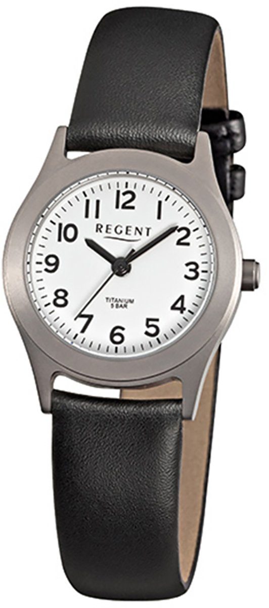 Regent Quarzuhr Regent Damen-Armbanduhr schwarz Analog, Damen Armbanduhr rund, klein (ca. 26mm), Lederarmband