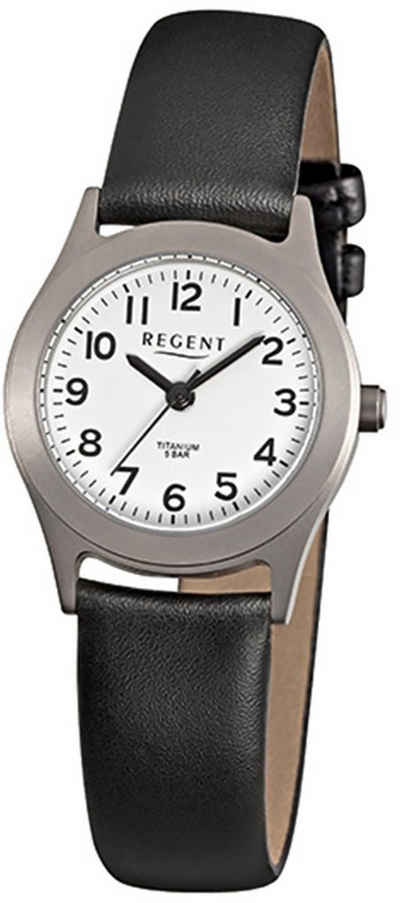 Regent Quarzuhr »URF871 Regent Damen-Armbanduhr schwarz Analog«, (Armbanduhr), Damen Armbanduhr rund, klein (ca. 26mm), Titan, Elegant