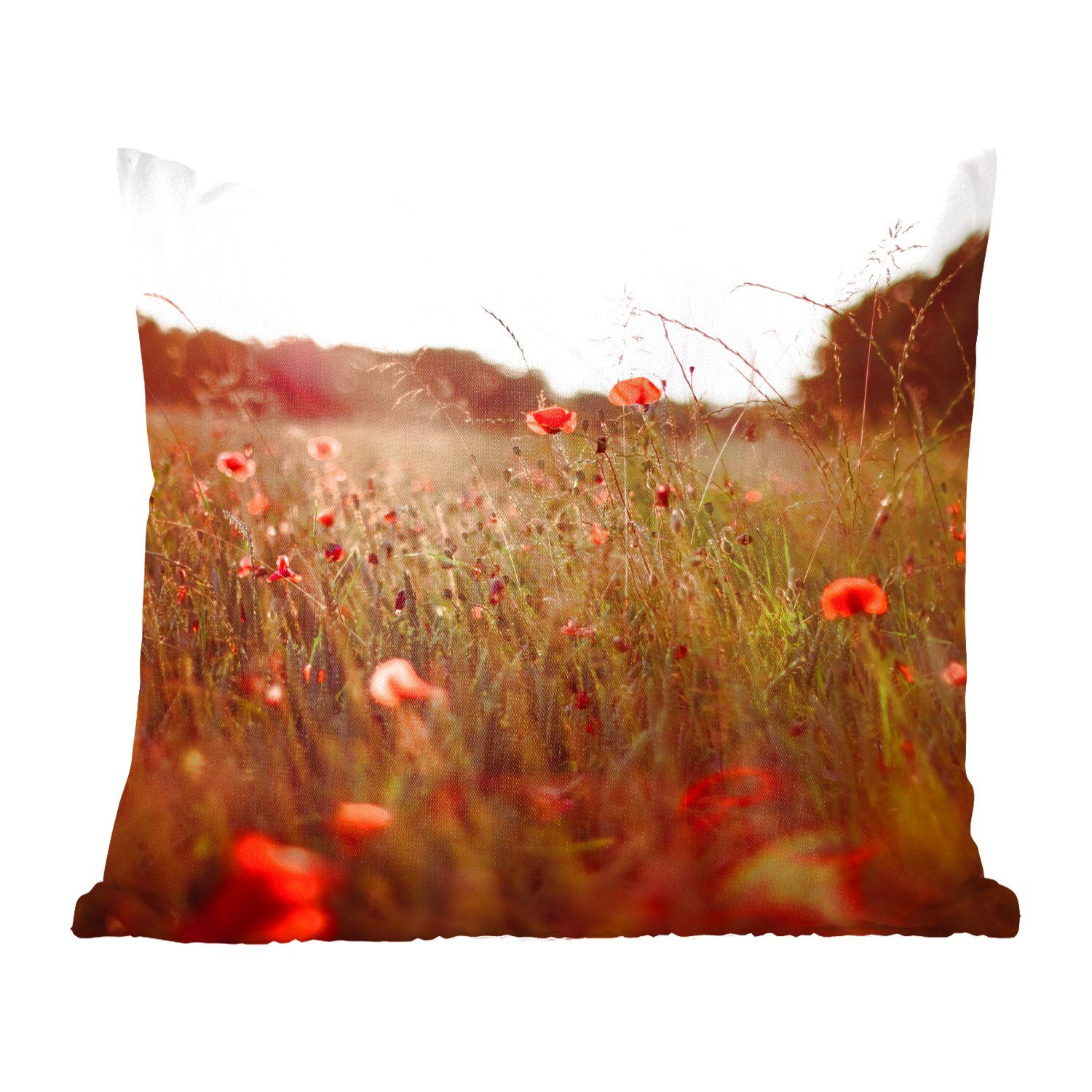 MuchoWow Dekokissen Zierkissen Sonnenuntergang Blumen für mit - Sofakissen Rot, - Schlafzimmer, Deko, Füllung Wohzimmer