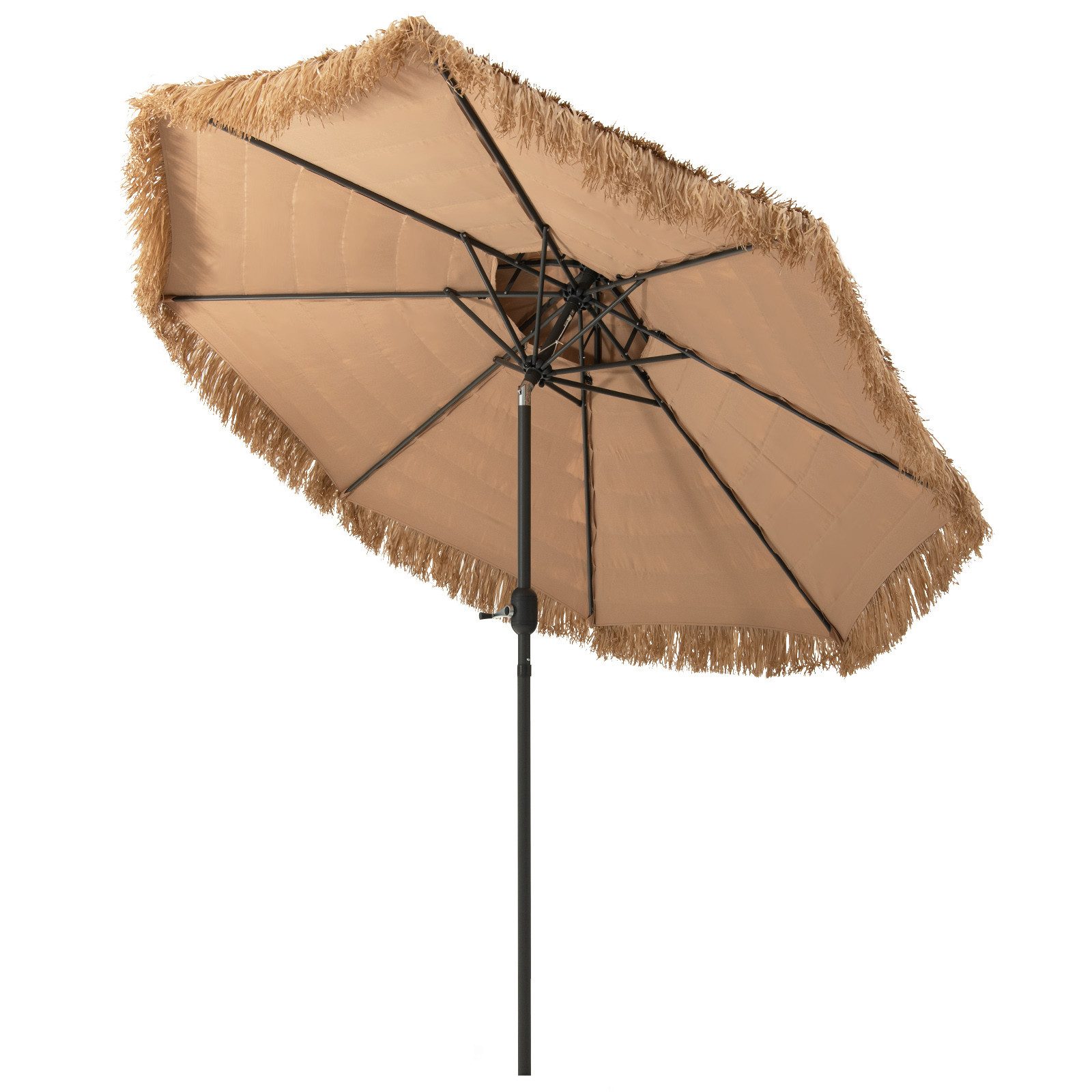 KOMFOTTEU Sonnenschirm 270 cm Strohschirm, mit Doppeldach & Handkurbel für Draußen