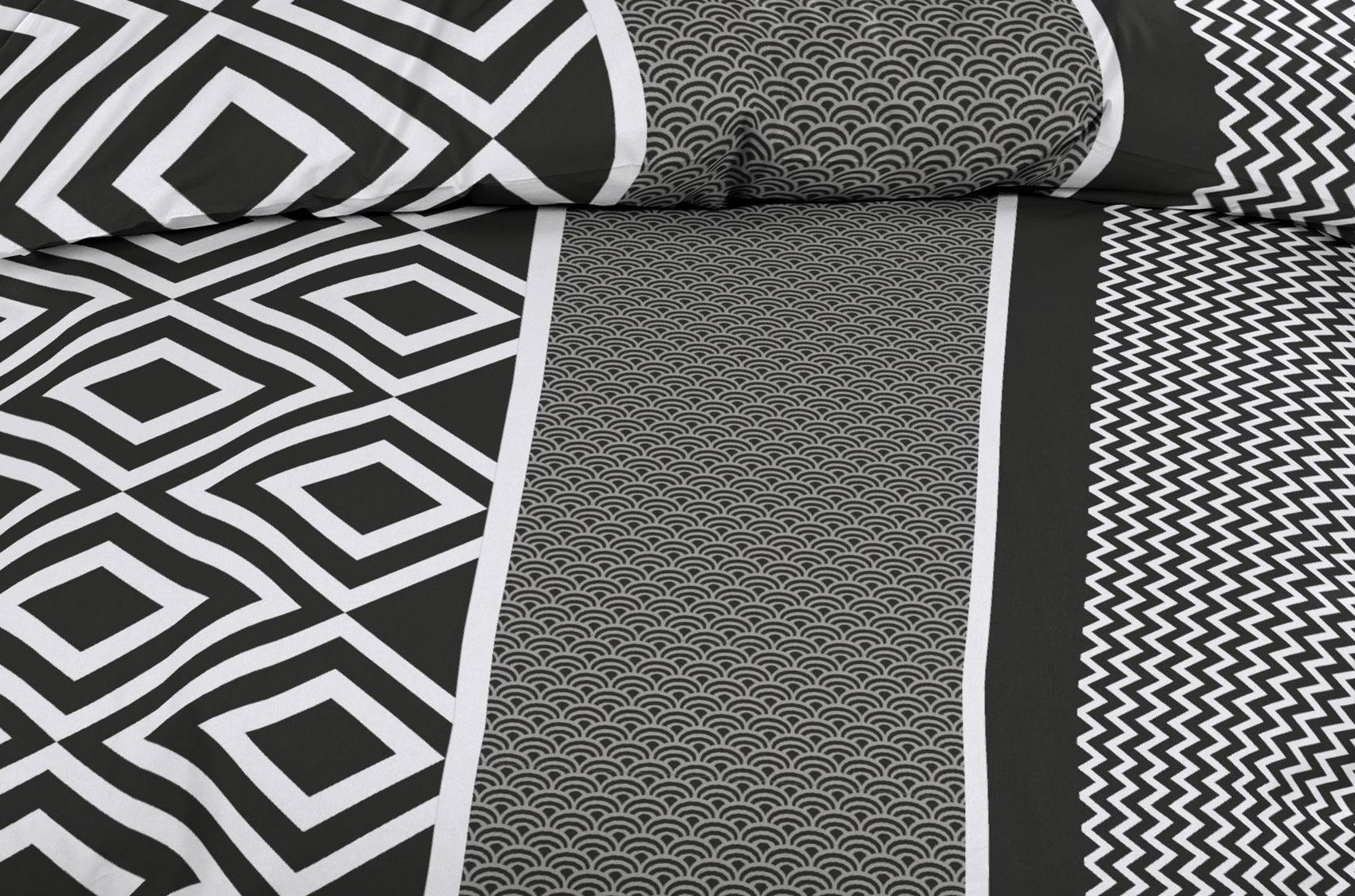 Casa Colori Bettwäsche Biber 135x200 cm mit Reißverschluss 100% Baumwolle, Biber, 2 teilig, Schwarz Weiß mit geometrischen Muster