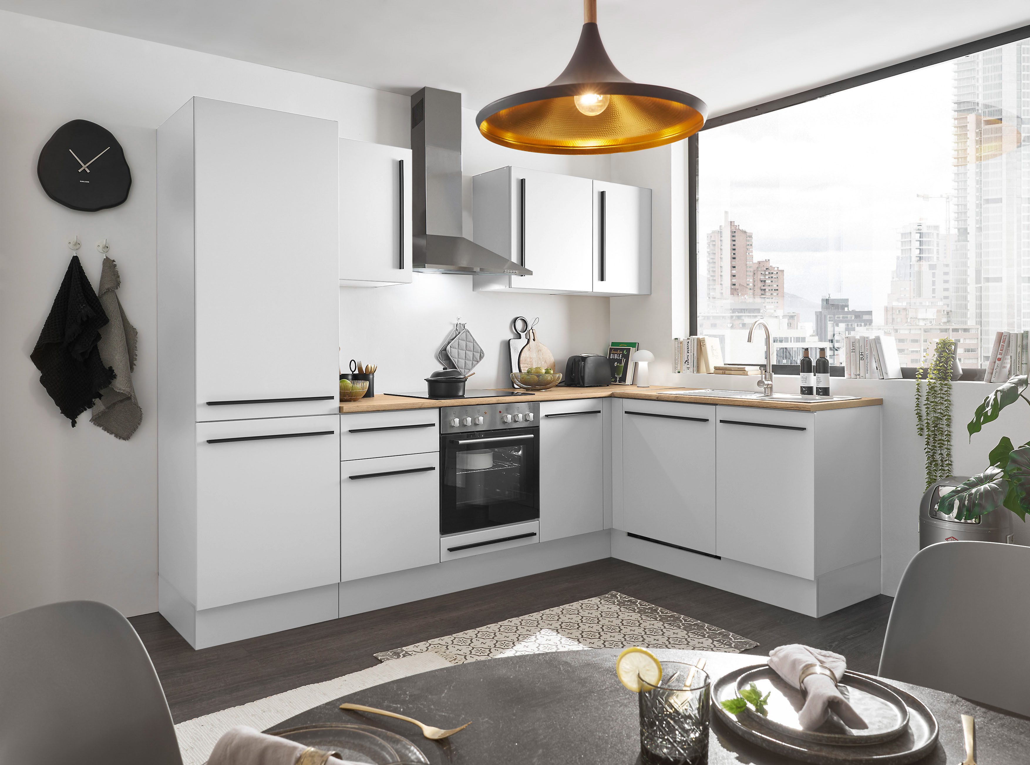 BASIC by Balculina Winkelküche Denver, Küche BxHxT 280/115 x 211 x 60, Breite 280 cm, wahlweise mit E-Geräten und Induktion