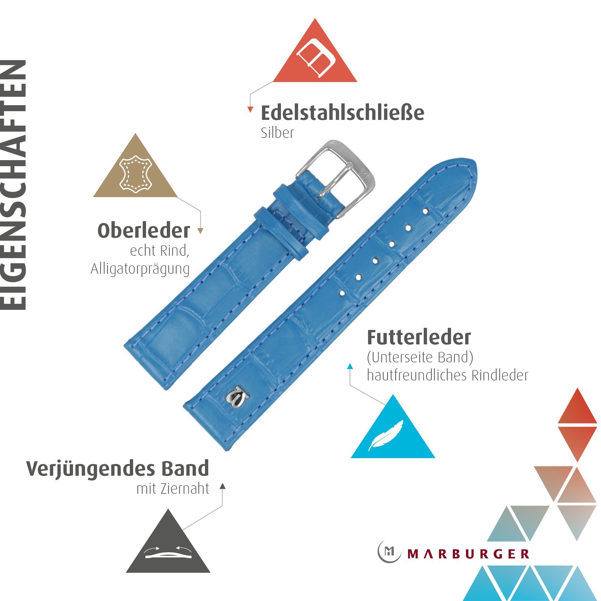 MARBURGER Uhrenarmband 14mm Leder Alligator Prägung günstig online kaufen