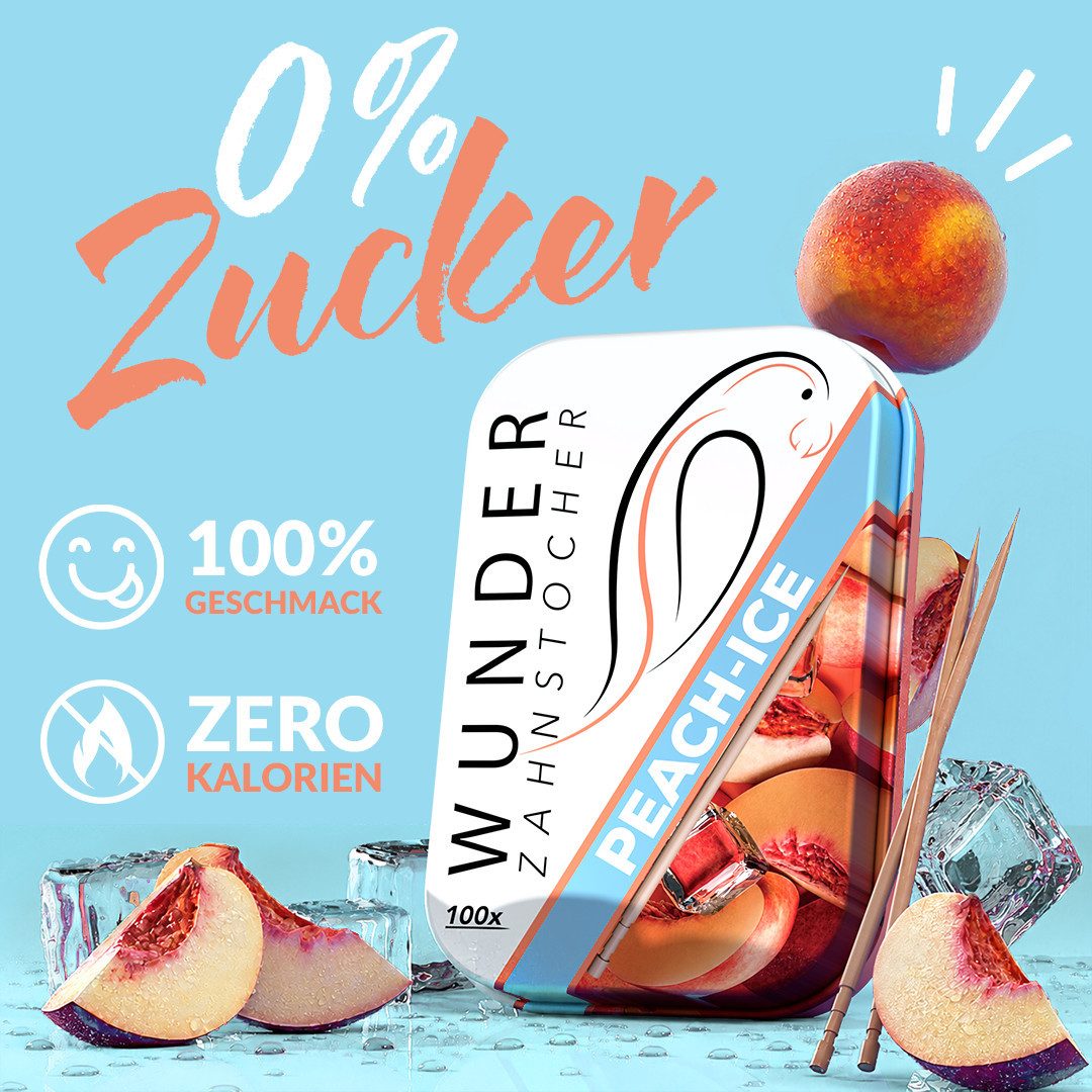 Wunder Zahnstocher Mundpflegecenter mit Geschmack 100x Zahnstocher in Metallbox - Pfirsich Eis, frischer Atem - Alternative zu Kaugummi - Zuckerfrei & kalorienfrei