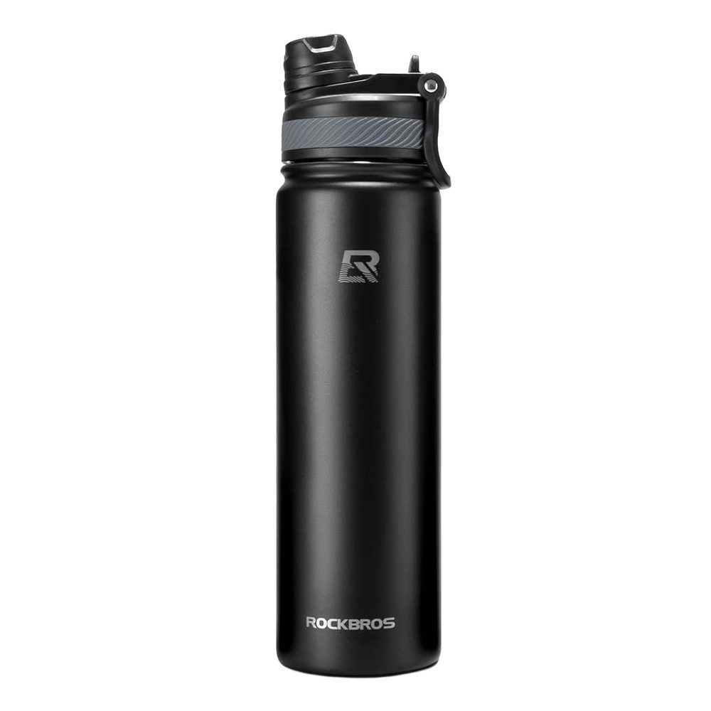 ROCKBROS Thermoflasche Isolierflasche Trinkflasche Fahrradflasche, 650 ml, 24 h kalt/12 h warm, Strohhalm, Tragegriff
