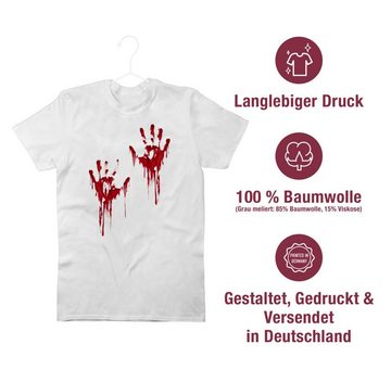 Shirtracer T-Shirt Blutige Hände Blut Handabdruck Blutverschmiert Blutiges Blutspritzer H Halloween Kostüme Herren