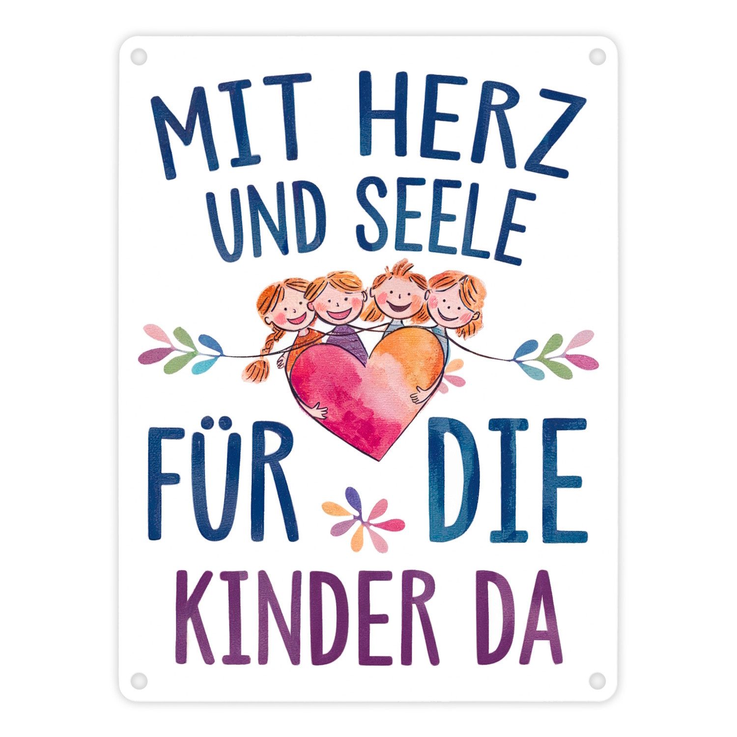 Metallschild Mit Herz für Kinder da Metallschild in 15x20 cm Herz Umarmt Kinder