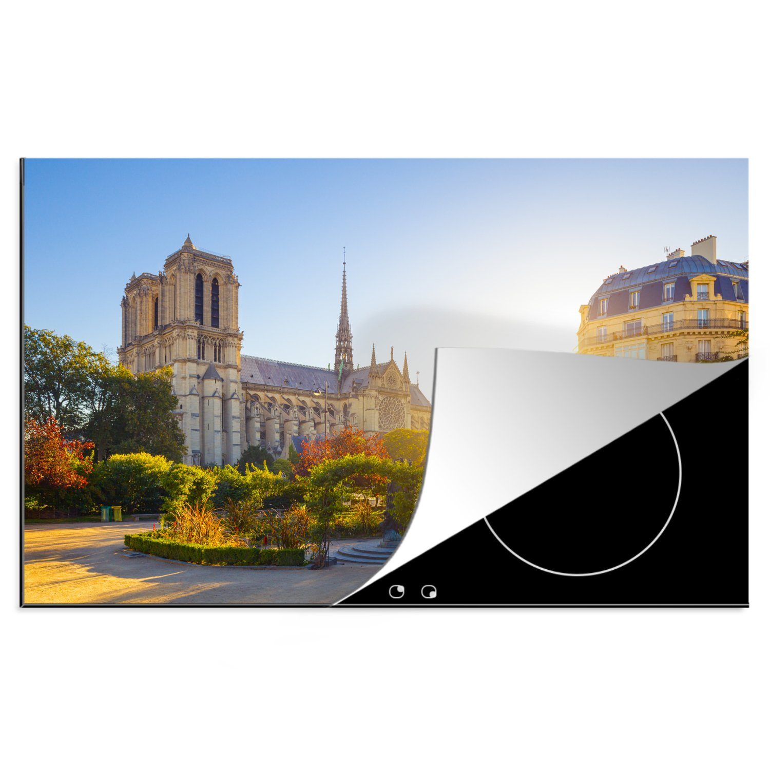 MuchoWow Herdblende-/Abdeckplatte Paris - Notre Dame - Sonne, Vinyl, (1 tlg), 81x52 cm, Induktionskochfeld Schutz für die küche, Ceranfeldabdeckung