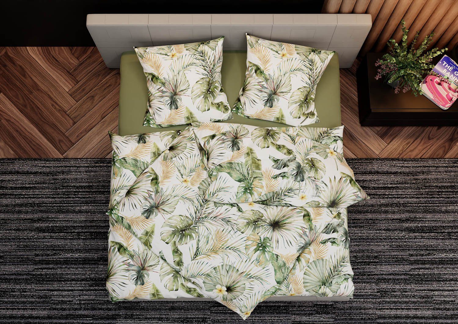 BETTWAESCHE-MIT-STIL Bettwäsche Mako Satin Bettwäsche Blätter und Palmen, Mako-Satin, 2 teilig