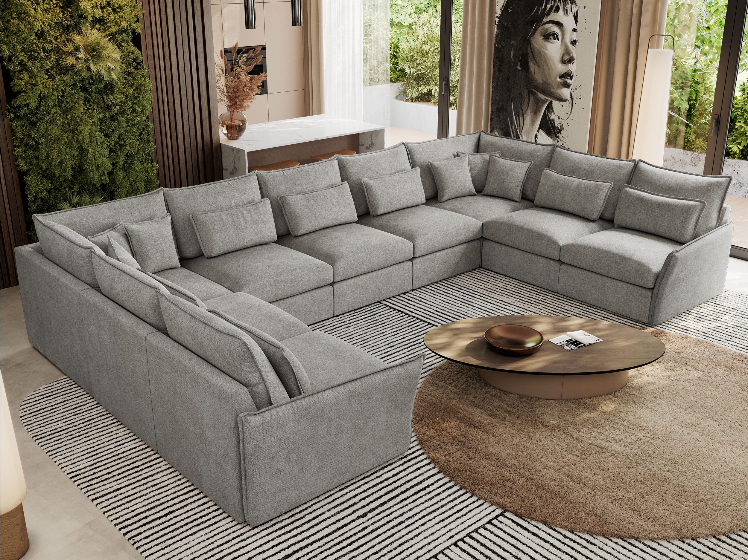 MKS MÖBEL Ecksofa VERSO U 9M, Set, Wellenfedern, CME35-Schaum, Zierkissen, Wohnlandschaft, Ecksofa U-Form, modulare Sofa, lose Rückenkissen, Sofa Big XXL