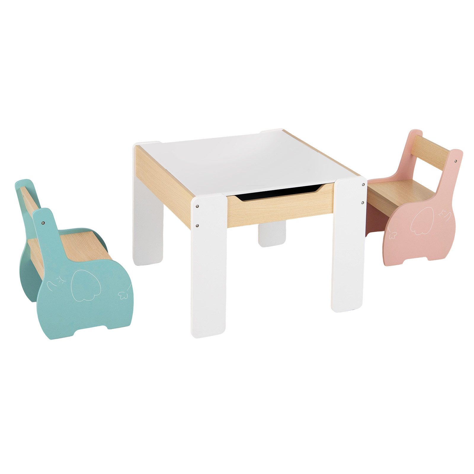 COSTWAY Kindersitzgruppe 3tlg. Kindertisch, aus Holz, mit 2 Stühlen günstig online kaufen