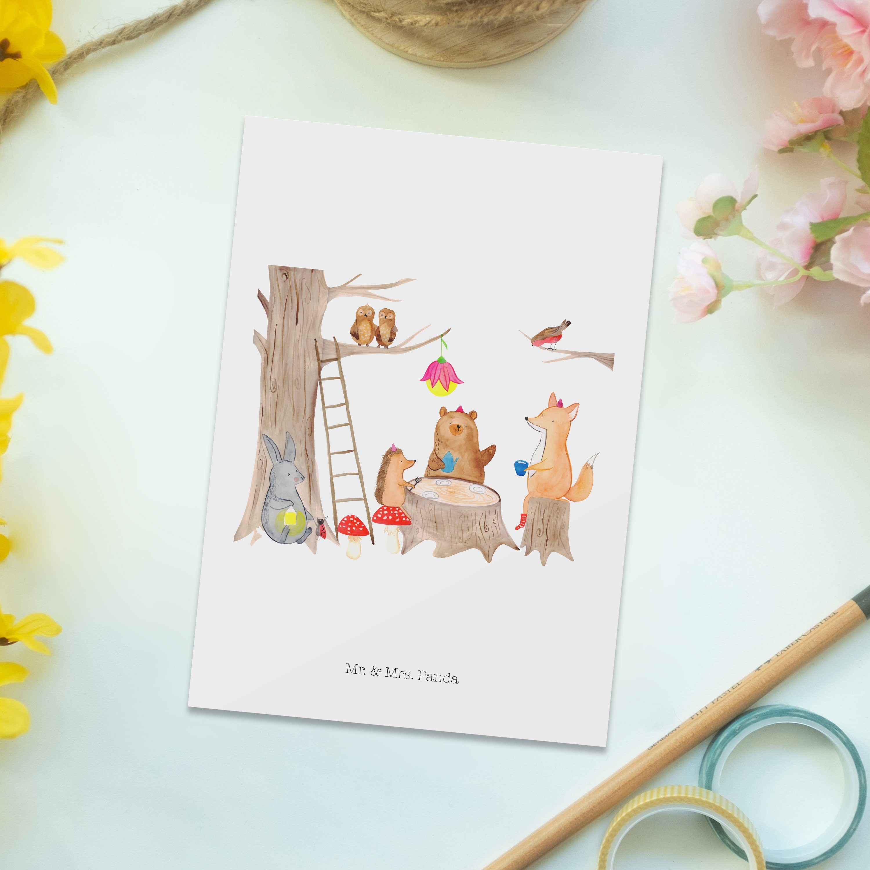 Mr. & Postkarte Weiß Waldtiere - Panda Einladu - Grußkarte, Dankeskarte, Geschenk, Picknick Mrs