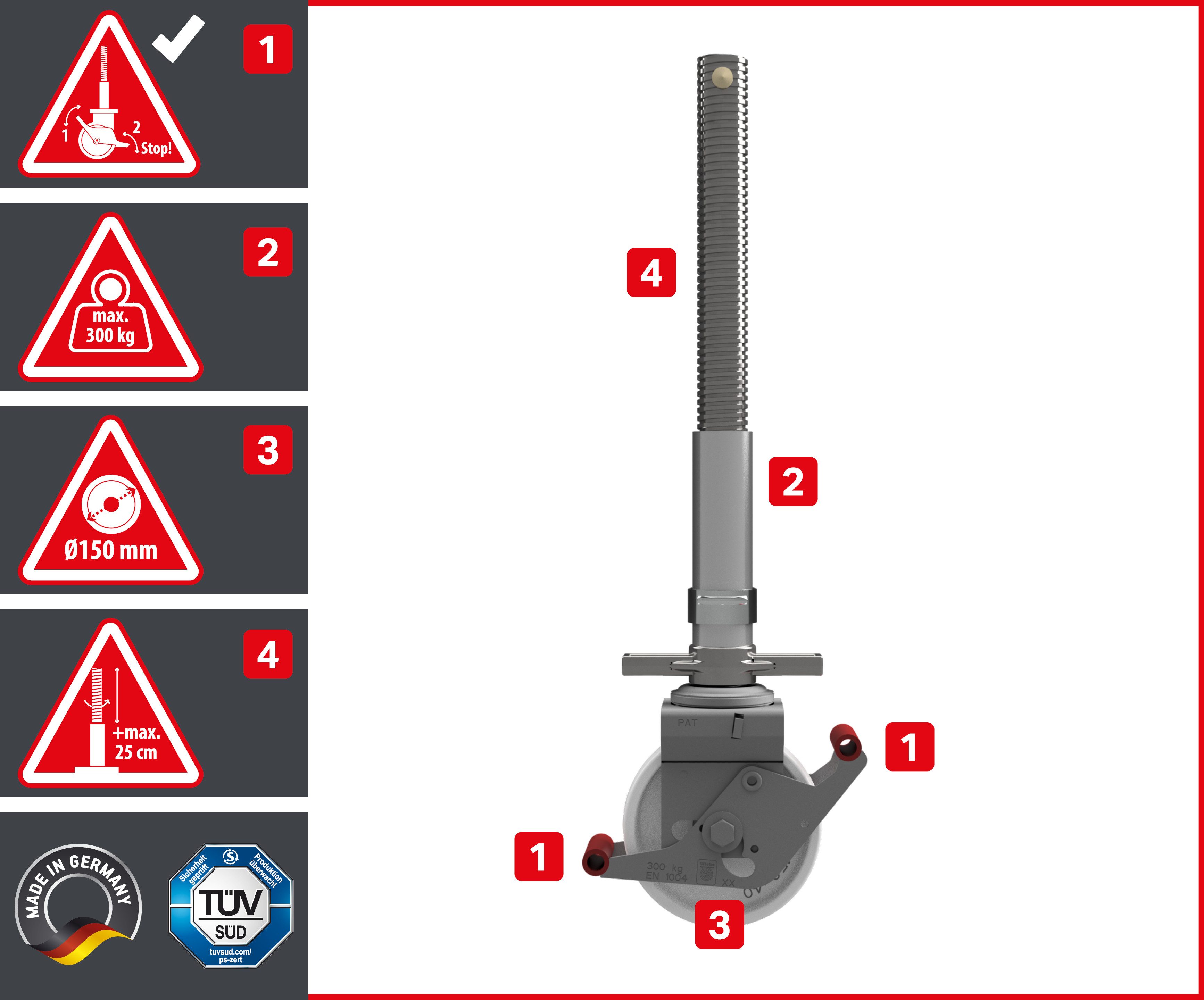 ALTEC Aluminium Fahrgerüst Rollfix 1.0 mit Ø150mm Rollen, Standardtraverse & Dreieckausleger, maximale Arbeitshöhe 10 Meter