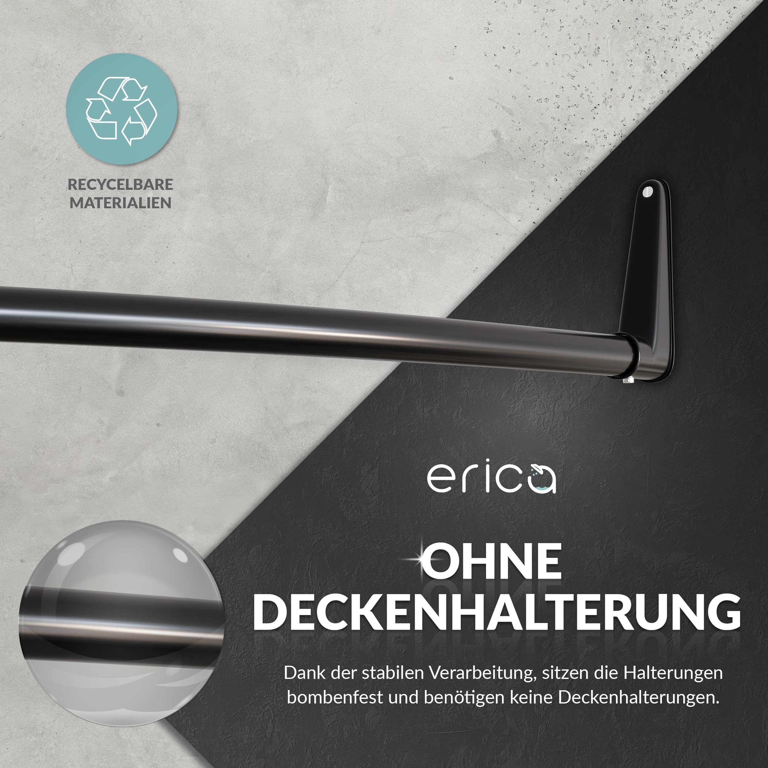 Erica Duschvorhangstange Duschstange Ecke 140x140 cm, Wandmontage, ohne Deckenbefestigung, verschraubt, Für Badewannen – Bild 5 von 5