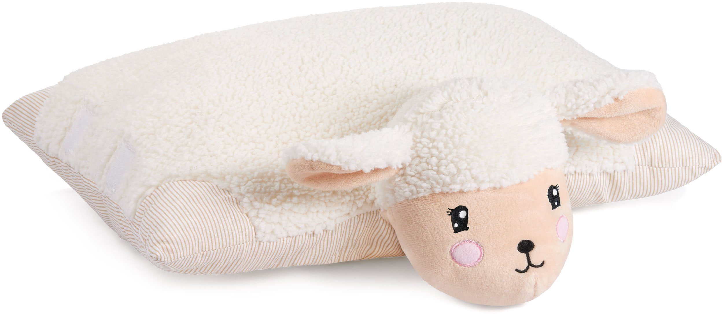 BRUBAKER Kuscheltier Kissen - Schaf - 2 in 1 Plüschtier und Kuschelkissen - 40 x 30 cm (Dekokissen, 1-St., Tierkissen Schafkissen Stofftier), aufklappbares Kinder Plüschkissen mit Klettverschluss