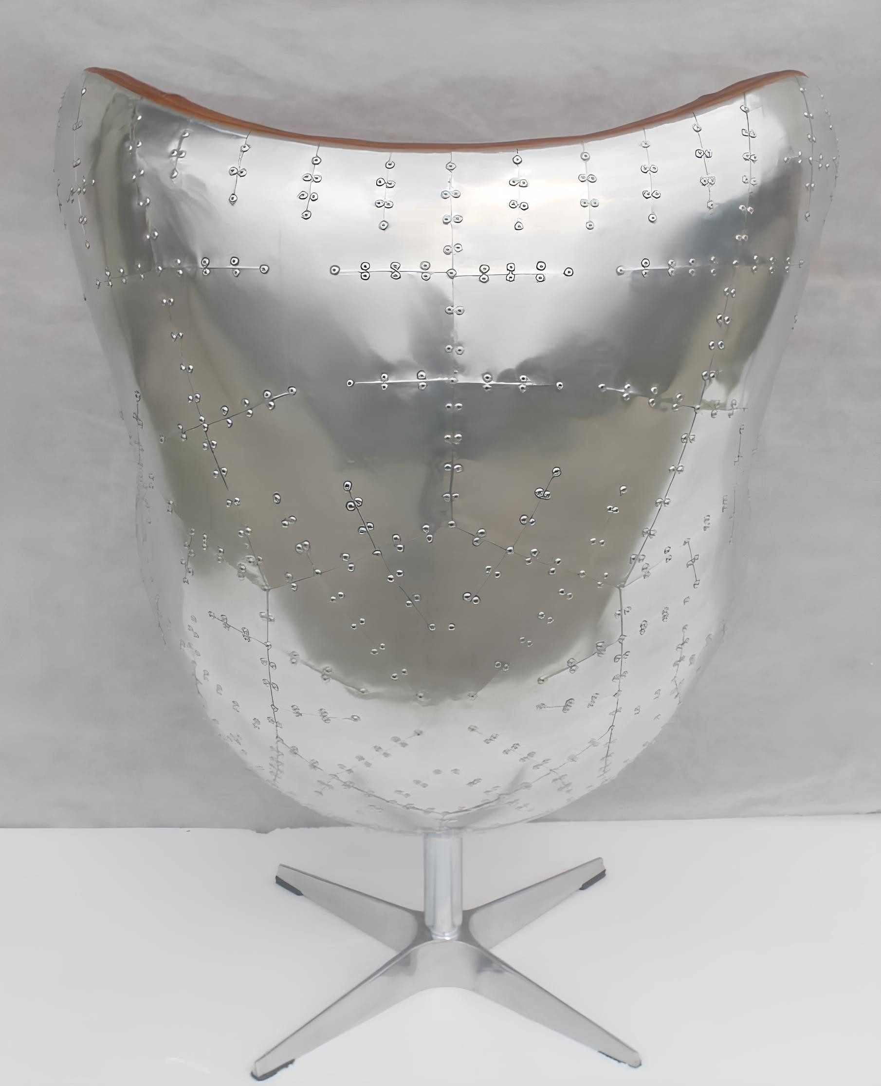 Xlmoebel Loungesessel Vintage Sessel aus Aluminium mit Echtleder und Wippfunktion in Braun (1-St., Sessel), Hergestellt in Europa